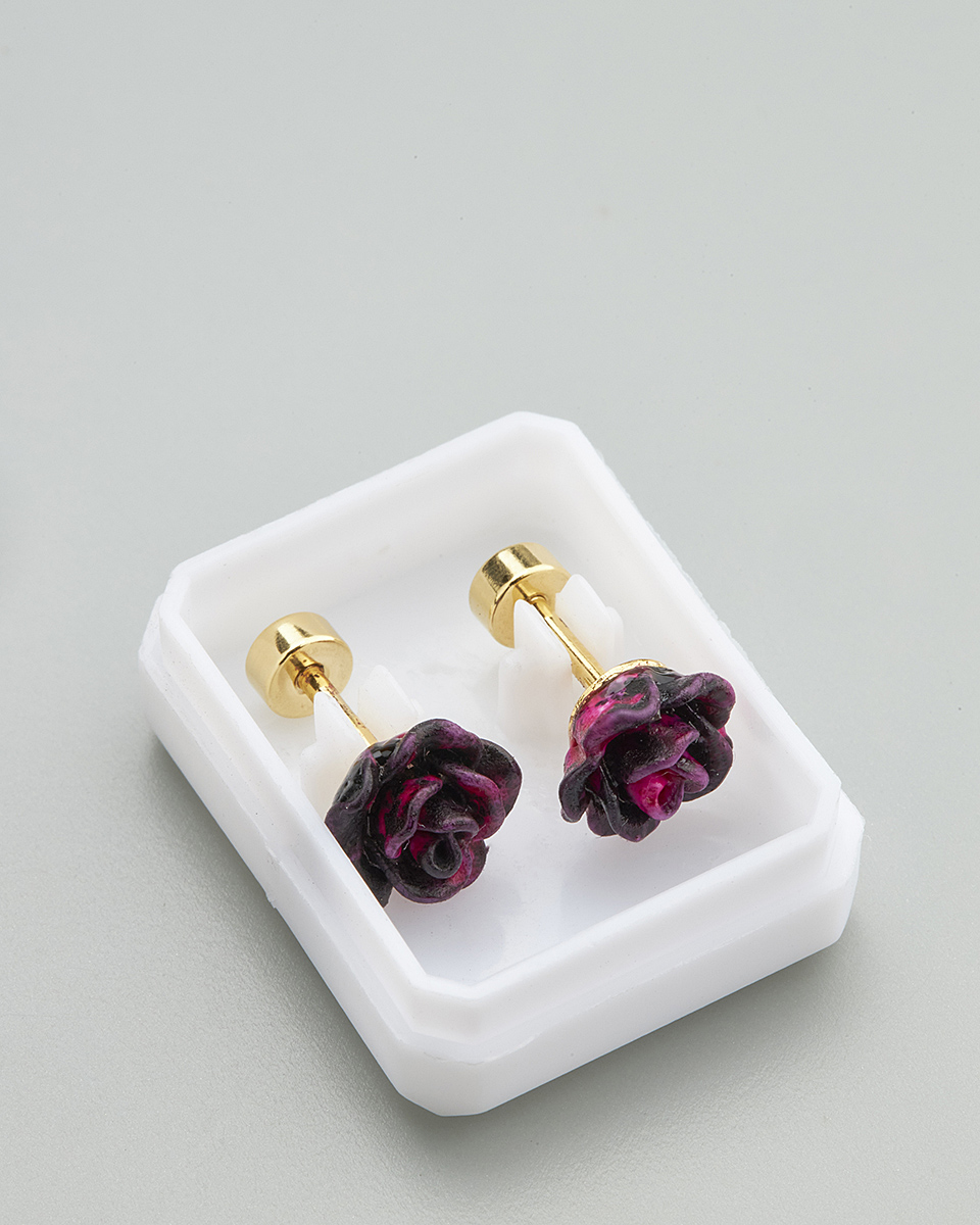 Sequoia Παιδικό Υποαλλεργικό Επιχρυσωμένο Ατσάλινο Σκουλαρίκι Τριαντάφυλλο Μπορντό