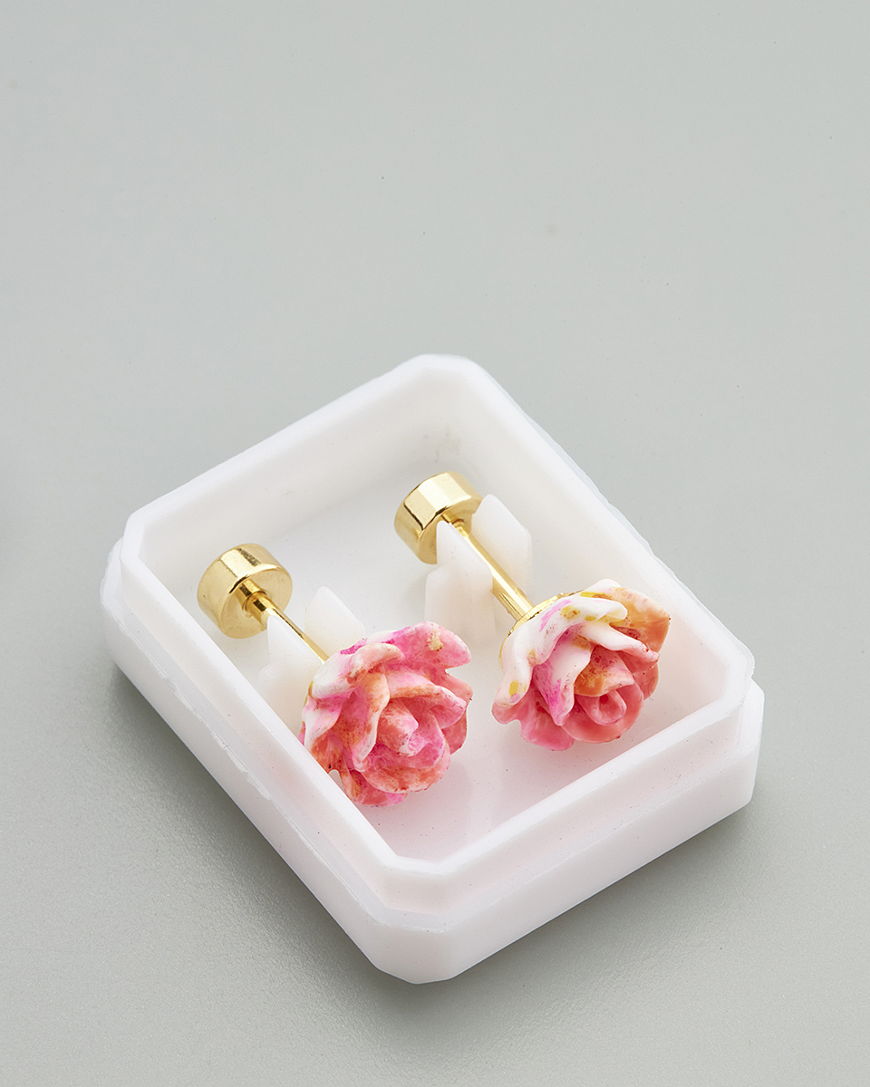 Sequoia Παιδικό Υποαλλεργικό Επιχρυσωμένο Ατσάλινο Σκουλαρίκι Τριαντάφυλλο Ροζ/Κίτρινο