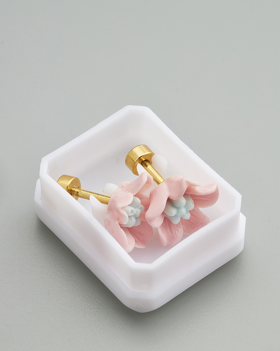 Sequoia Παιδικό Υποαλλεργικό Επιχρυσωμένο Ατσάλινο Σκουλαρίκι Ανεμόνες Ροζ