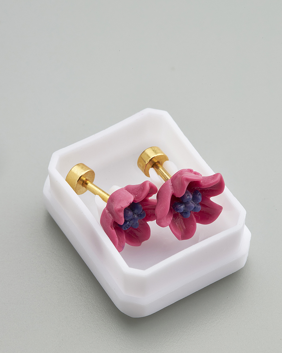 Sequoia Παιδικό Υποαλλεργικό Επιχρυσωμένο Ατσάλινο Σκουλαρίκι Ανεμόνες Φουξ