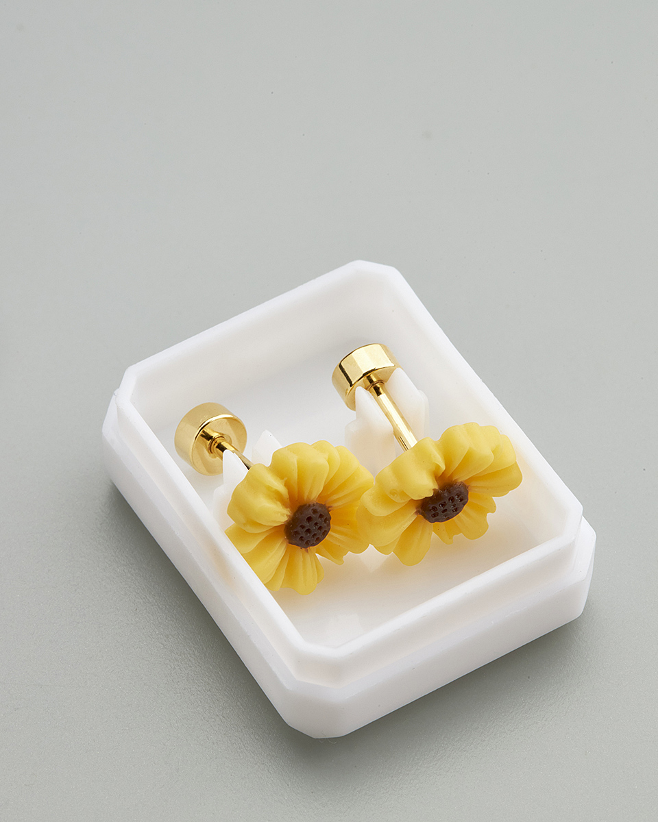 Sequoia Παιδικό Υποαλλεργικό Επιχρυσωμένο Ατσάλινο Σκουλαρίκι Μαργαρίτα Κίτρινη