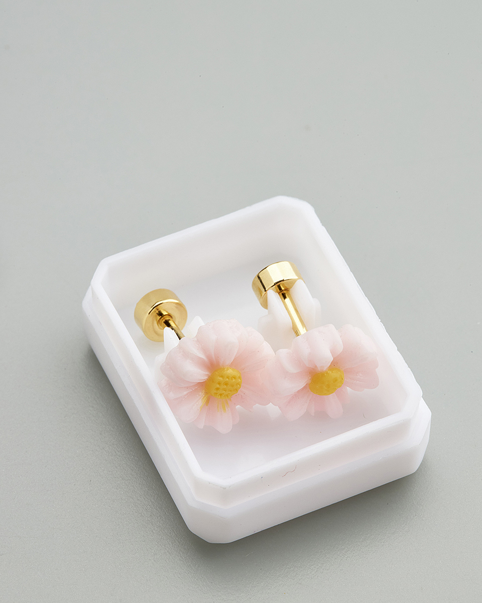 Sequoia Παιδικό Υποαλλεργικό Επιχρυσωμένο Ατσάλινο Σκουλαρίκι Μαργαρίτα Ροζ