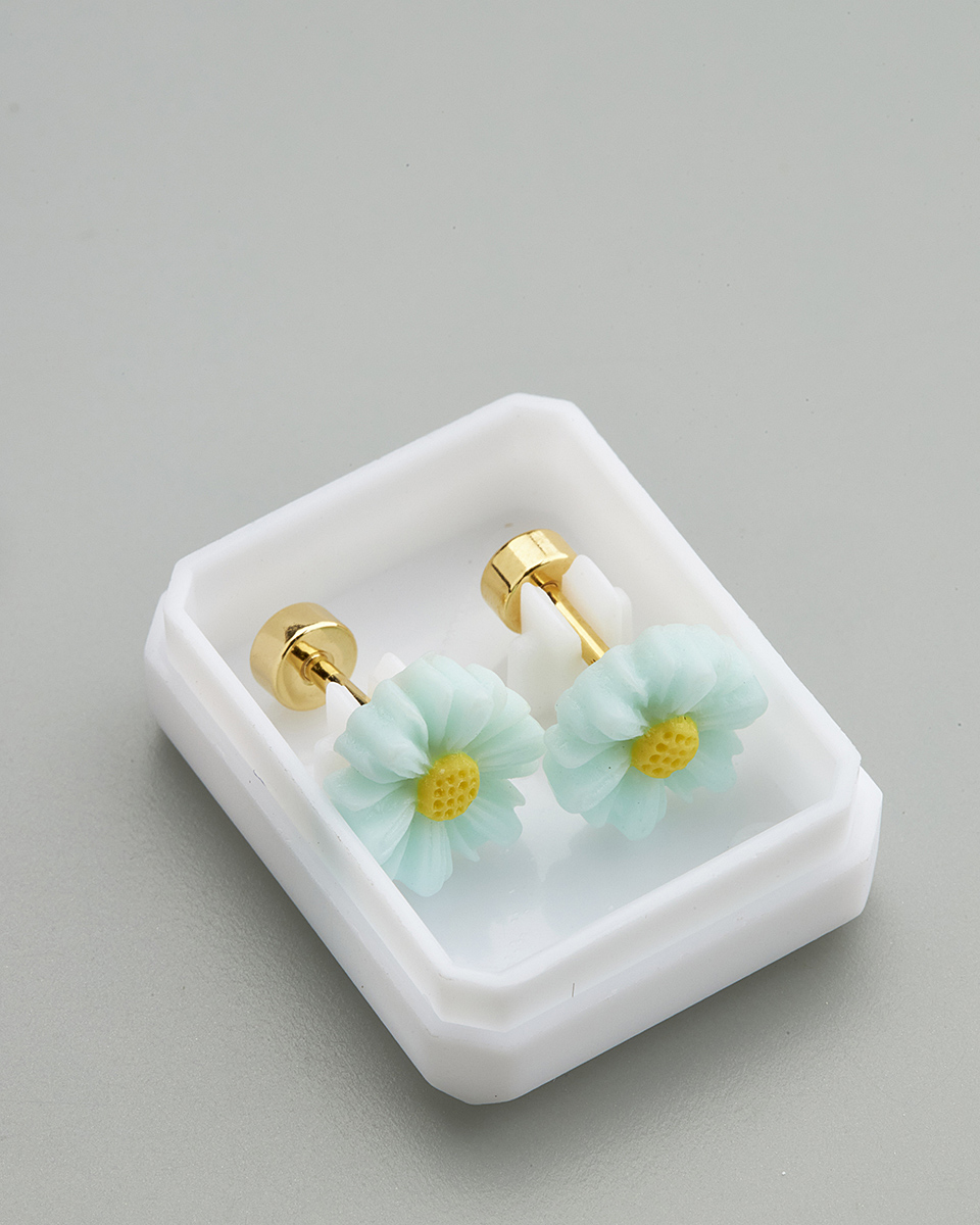 Sequoia Παιδικό Υποαλλεργικό Επιχρυσωμένο Ατσάλινο Σκουλαρίκι Μαργαρίτα Γαλάζιο