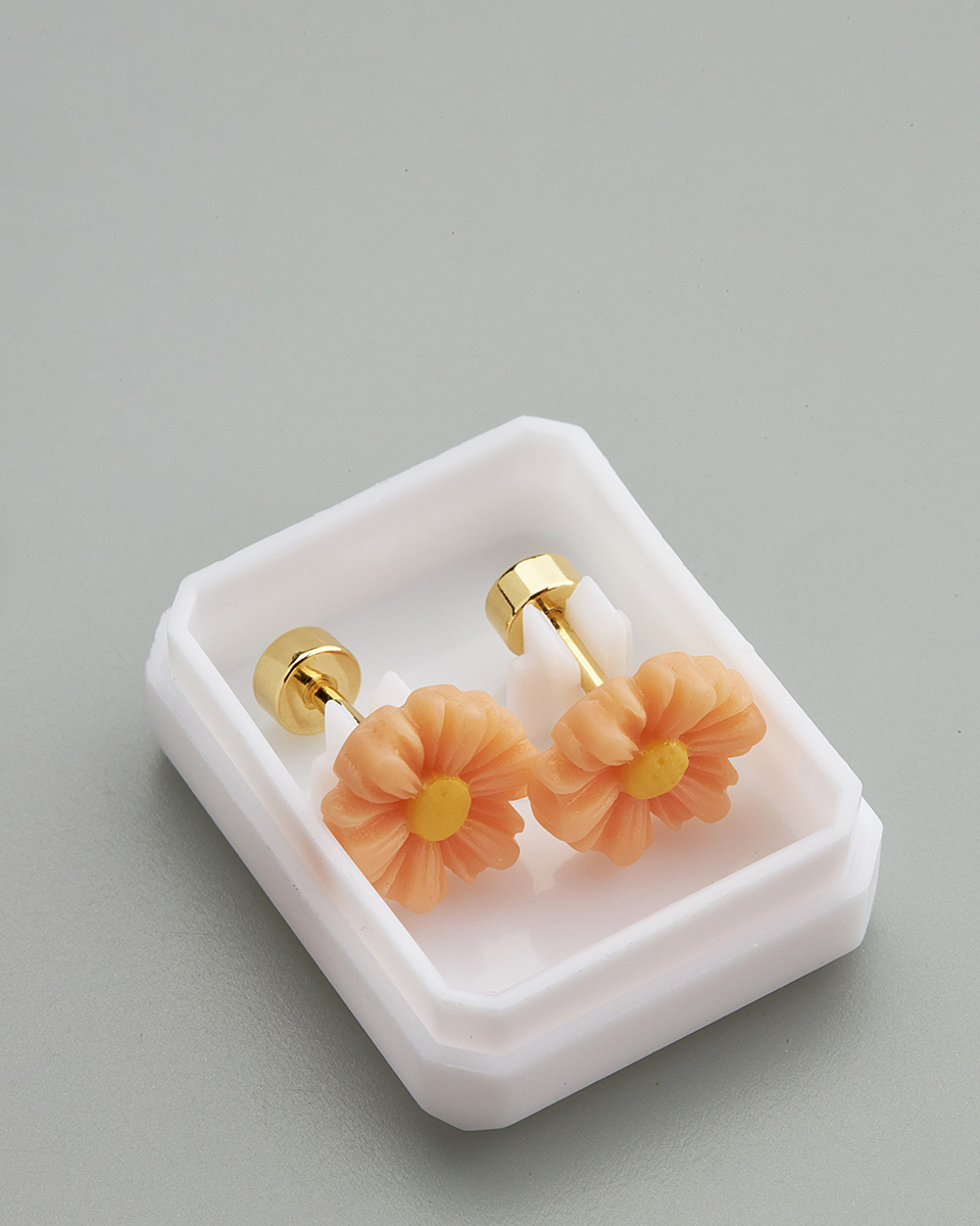 Sequoia Παιδικό Υποαλλεργικό Επιχρυσωμένο Ατσάλινο Σκουλαρίκι Μαργαρίτα πορτοκαλί