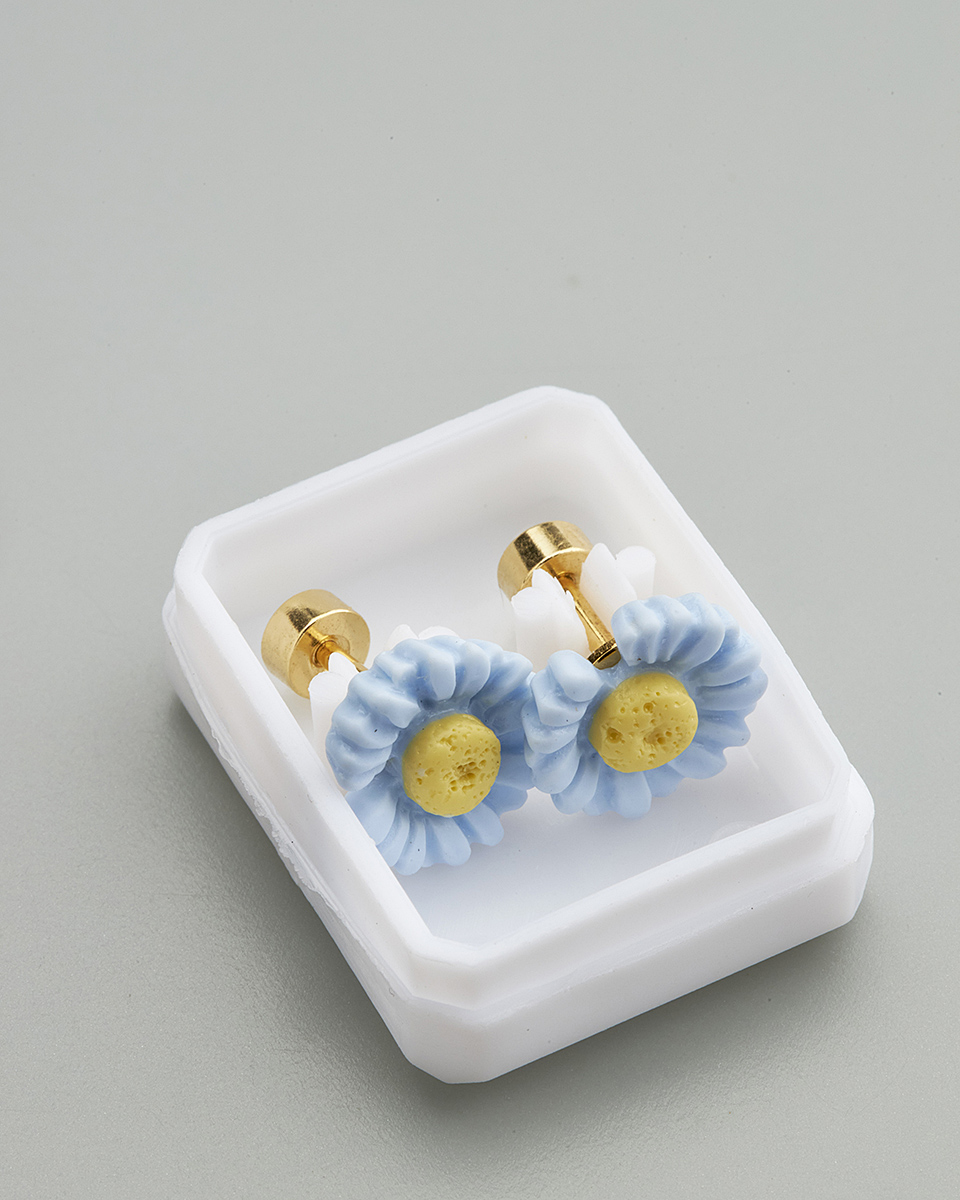 Sequoia Παιδικό Υποαλλεργικό Επιχρυσωμένο Ατσάλινο Σκουλαρίκι Ζέρμπερα Γαλάζιο