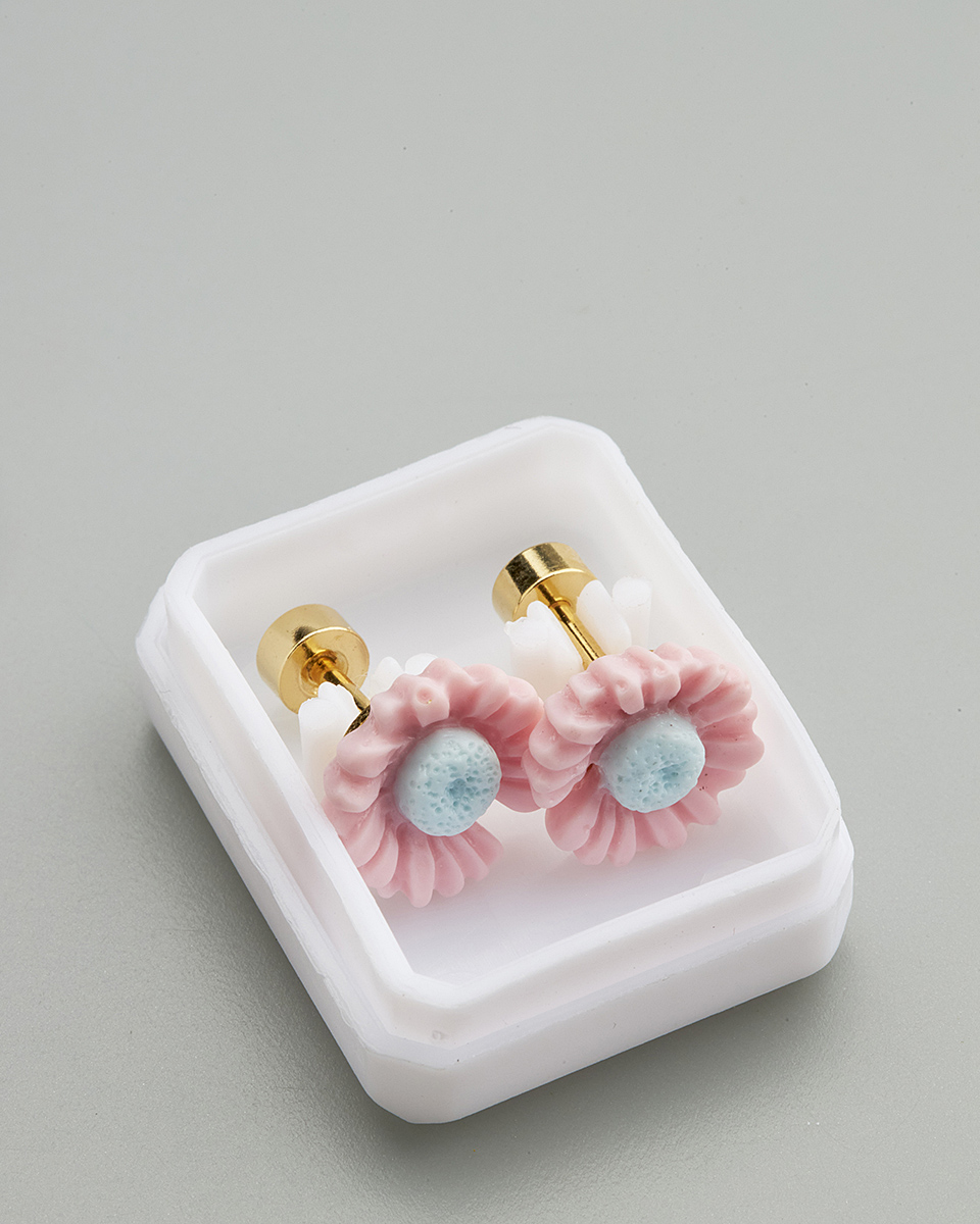 Sequoia Παιδικό Υποαλλεργικό Επιχρυσωμένο Ατσάλινο Σκουλαρίκι Ζέρμπερα Ροζ