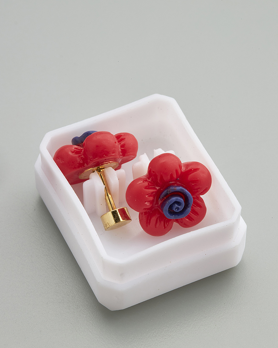 Sequoia Παιδικό Υποαλλεργικό Επιχρυσωμένο Ατσάλινο Σκουλαρίκι Λουλούδι Κόκκινο