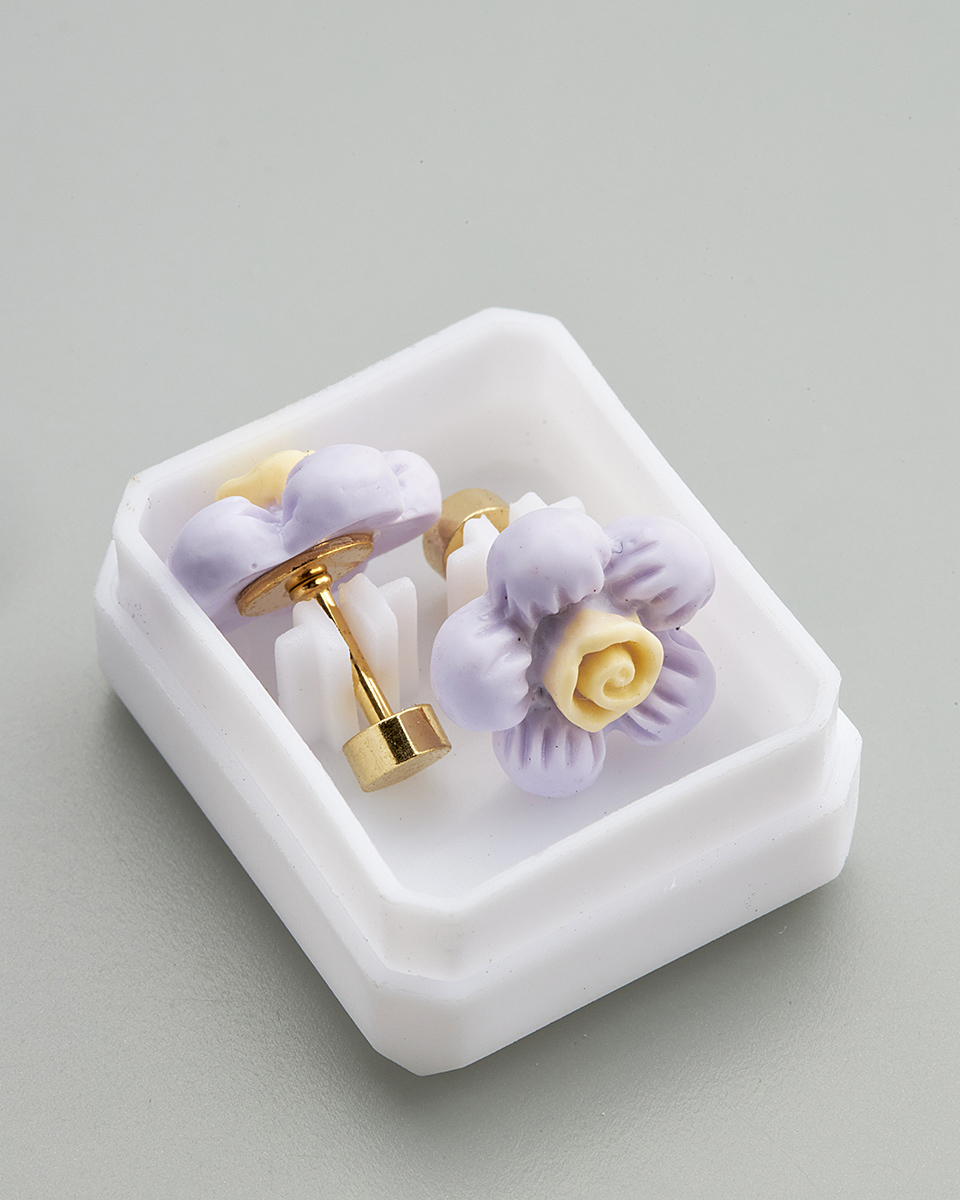 Sequoia Παιδικό Υποαλλεργικό Επιχρυσωμένο Ατσάλινο Σκουλαρίκι Λουλούδι Λιλά