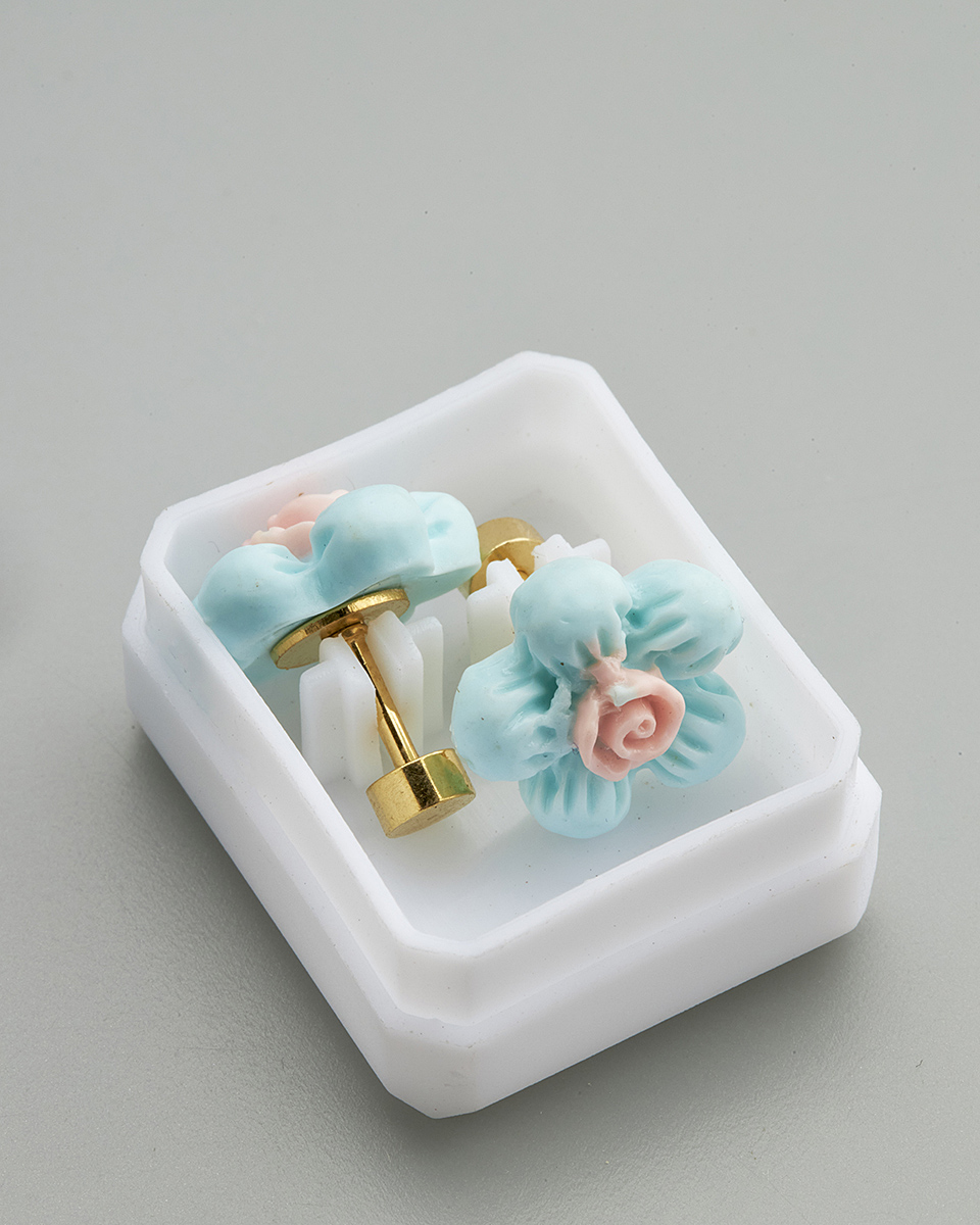 Sequoia Παιδικό Υποαλλεργικό Επιχρυσωμένο Ατσάλινο Σκουλαρίκι Λουλούδι γαλάζιο