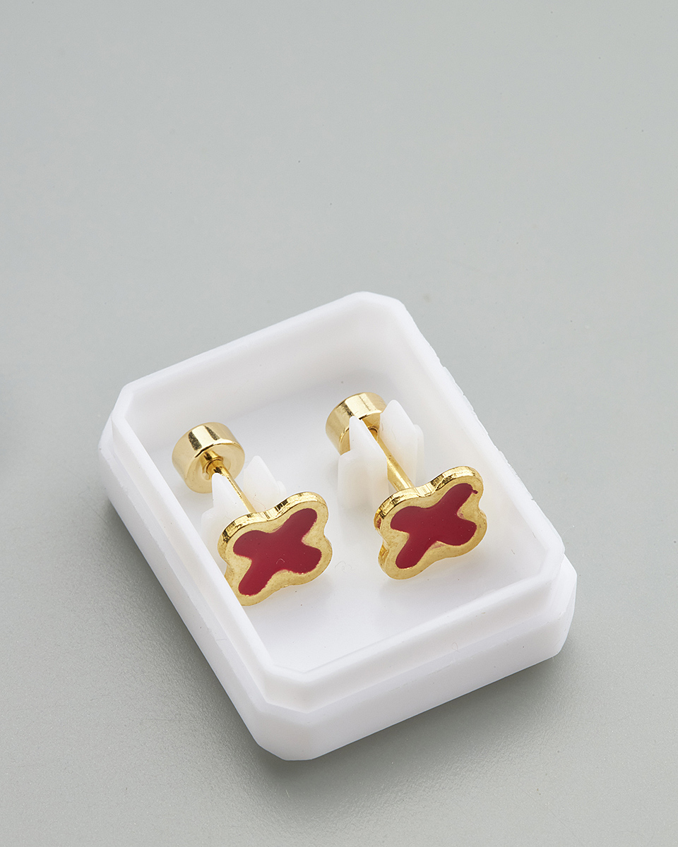 Sequoia Παιδικό Υποαλλεργικό Επιχρυσωμένο Ατσάλινο Σκουλαρίκι Σταυρός Κόκκινο