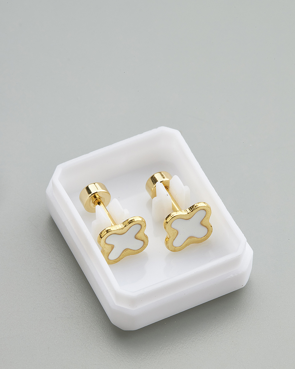 Sequoia Παιδικό Υποαλλεργικό Επιχρυσωμένο Ατσάλινο Σκουλαρίκι Σταυρός Άσπρο