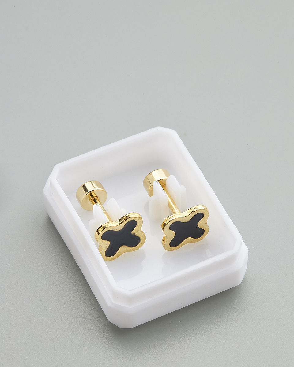 Sequoia Παιδικό Υποαλλεργικό Επιχρυσωμένο Ατσάλινο Σκουλαρίκι Σταυρός Μαύρο