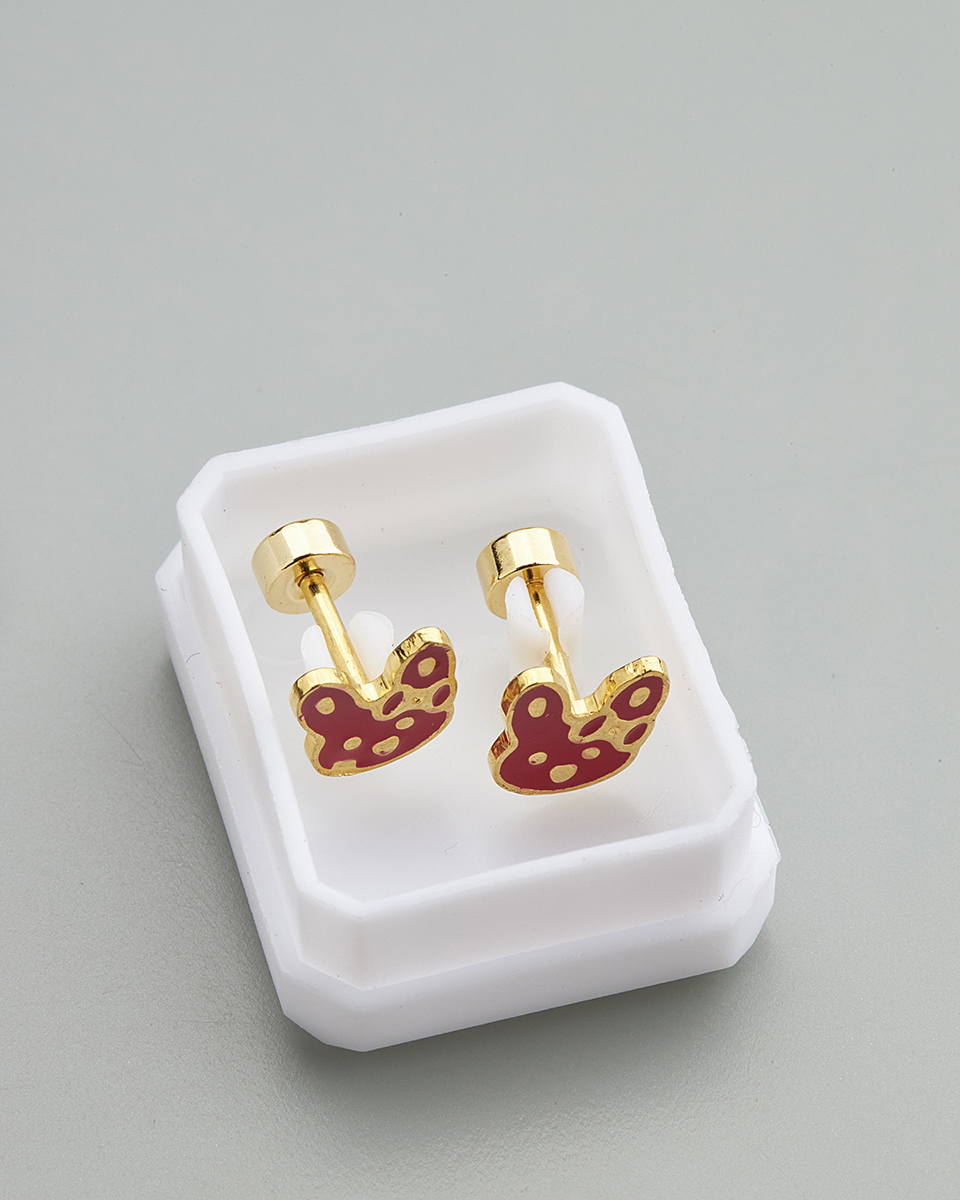 Sequoia Παιδικό Υποαλλεργικό Επιχρυσωμένο Ατσάλινο Σκουλαρίκι Λαγουδάκι κόκκινο