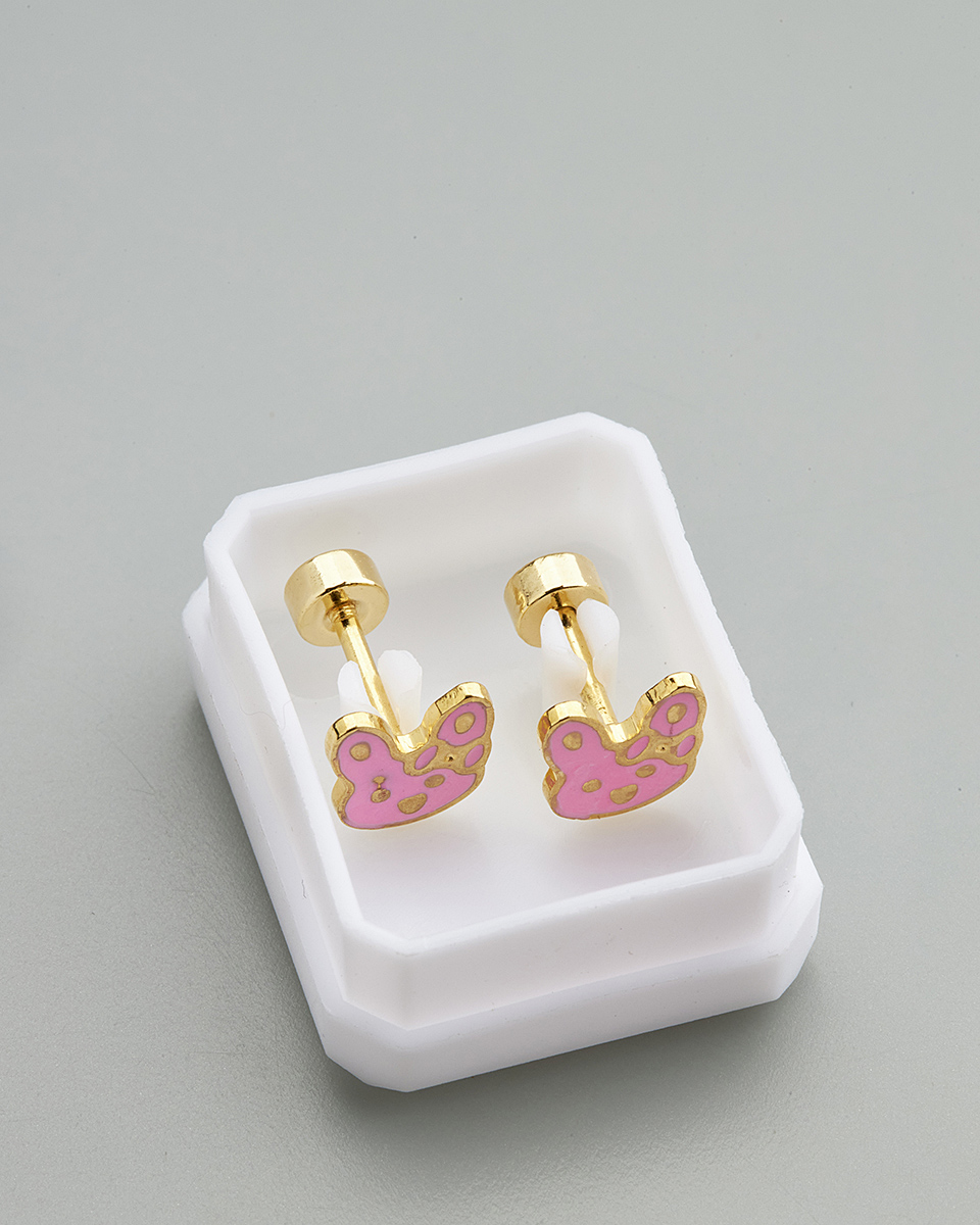 Sequoia Παιδικό Υποαλλεργικό Επιχρυσωμένο Ατσάλινο Σκουλαρίκι Λαγουδάκι Ροζ