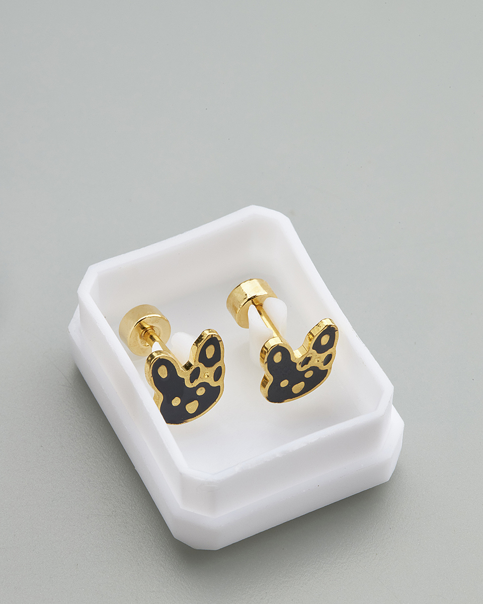 Sequoia Παιδικό Υποαλλεργικό Επιχρυσωμένο Ατσάλινο Σκουλαρίκι Λαγουδάκι Μαύρο