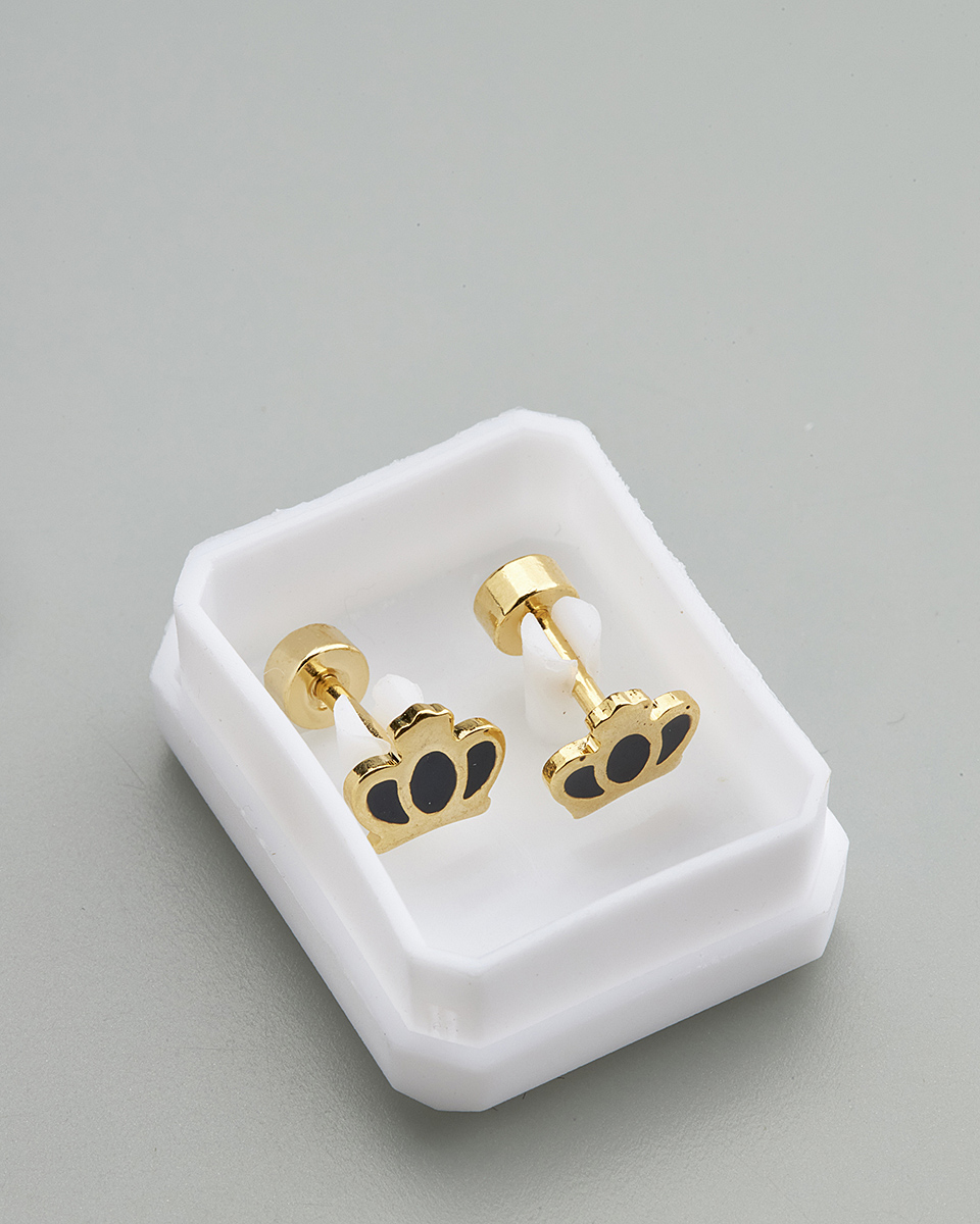 Sequoia Παιδικό Υποαλλεργικό Επιχρυσωμένο Ατσάλινο Σκουλαρίκι Στέμμα Μαύρο