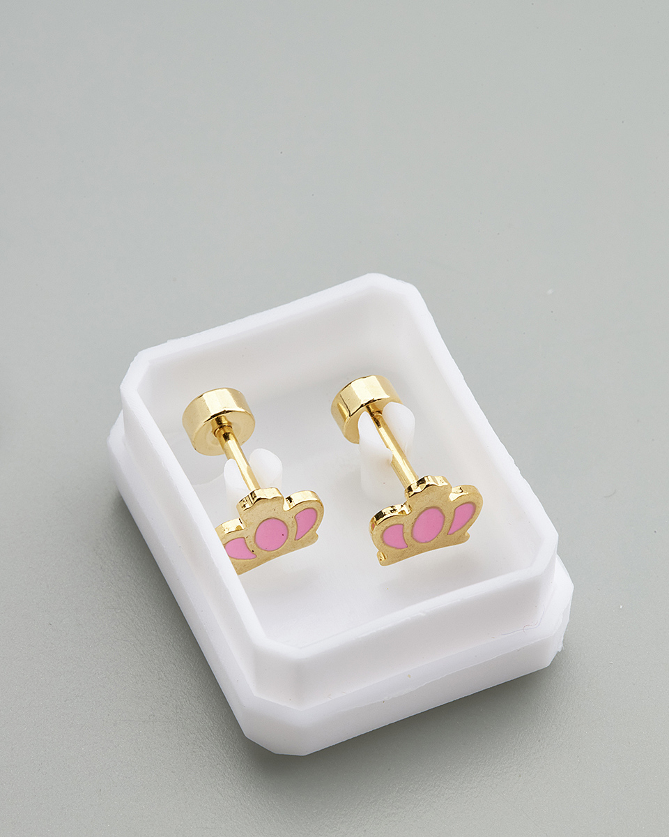 Sequoia Παιδικό Υποαλλεργικό Επιχρυσωμένο Ατσάλινο Σκουλαρίκι Στέμμα Ροζ