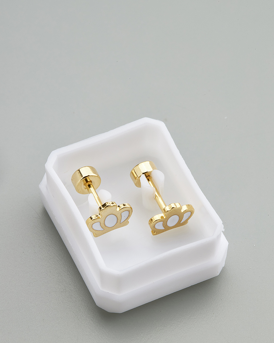 Sequoia Παιδικό Υποαλλεργικό Επιχρυσωμένο Ατσάλινο Σκουλαρίκι Στέμμα Άσπρο