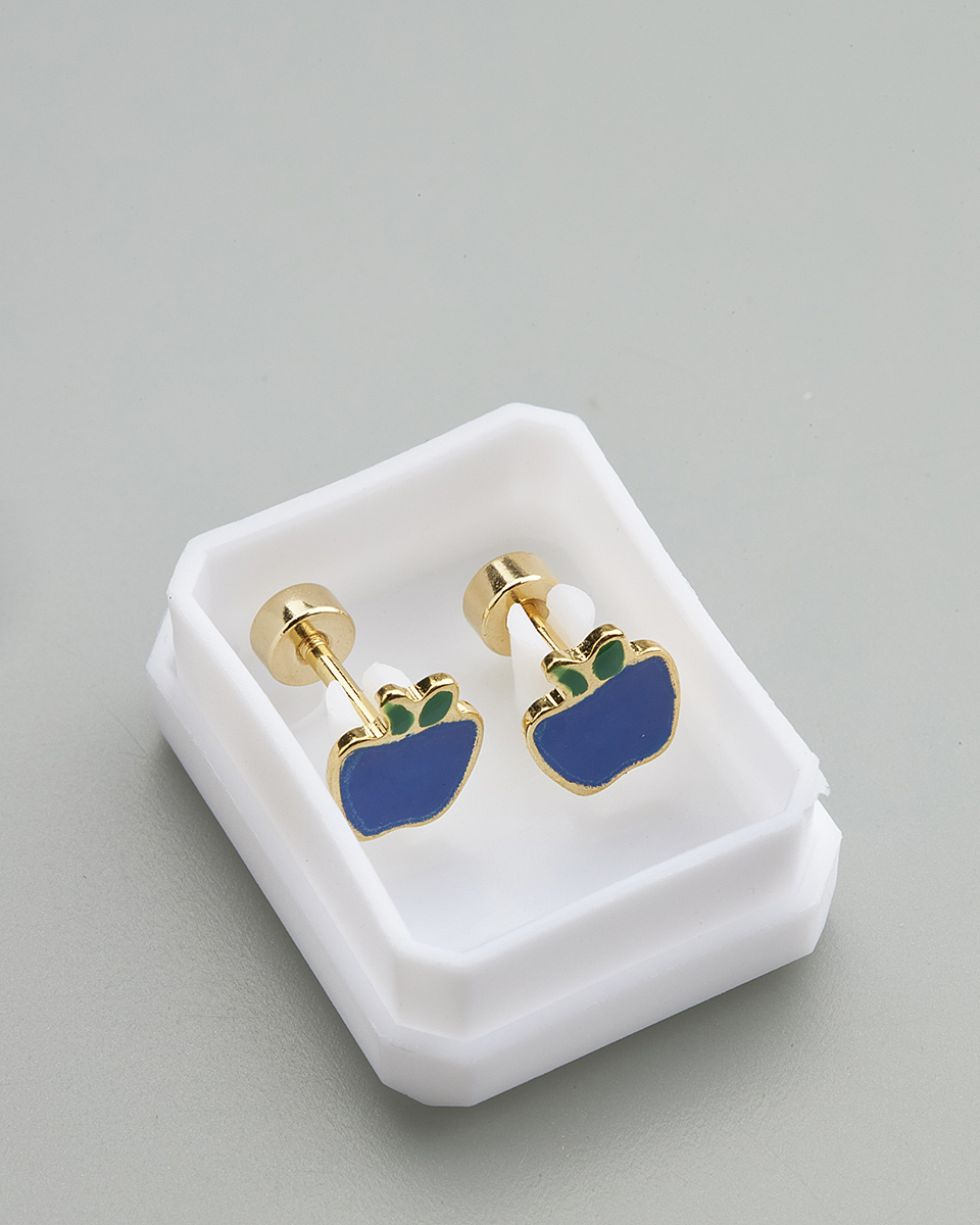 Sequoia Παιδικό Υποαλλεργικό Επιχρυσωμένο Ατσάλινο Σκουλαρίκι Μήλο Μπλε