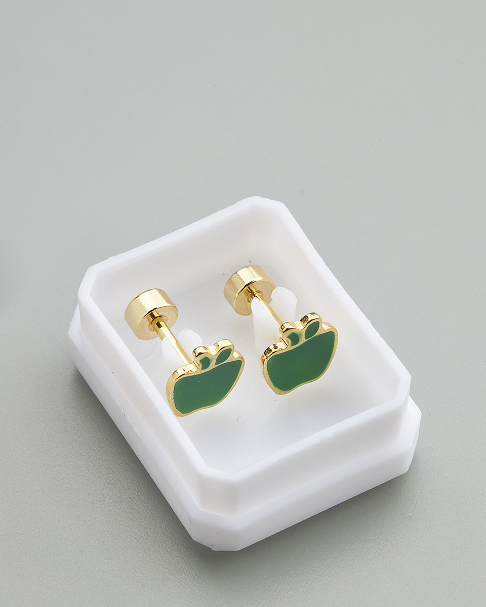 Sequoia Παιδικό Υποαλλεργικό Επιχρυσωμένο Ατσάλινο Σκουλαρίκι Μήλο Πράσινο