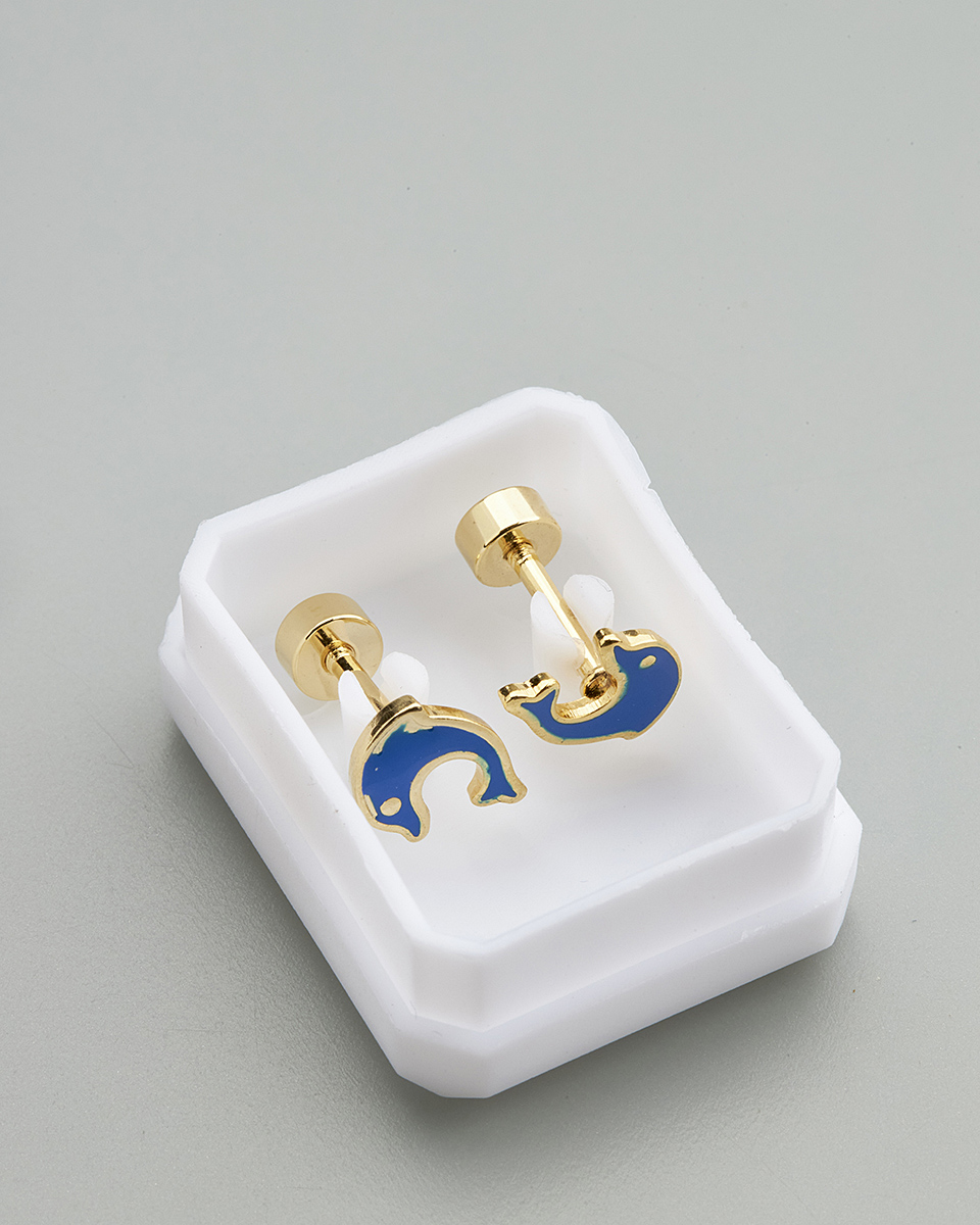 Sequoia Παιδικό Υποαλλεργικό Επιχρυσωμένο Ατσάλινο Σκουλαρίκι Δελφίνι Μπλέ