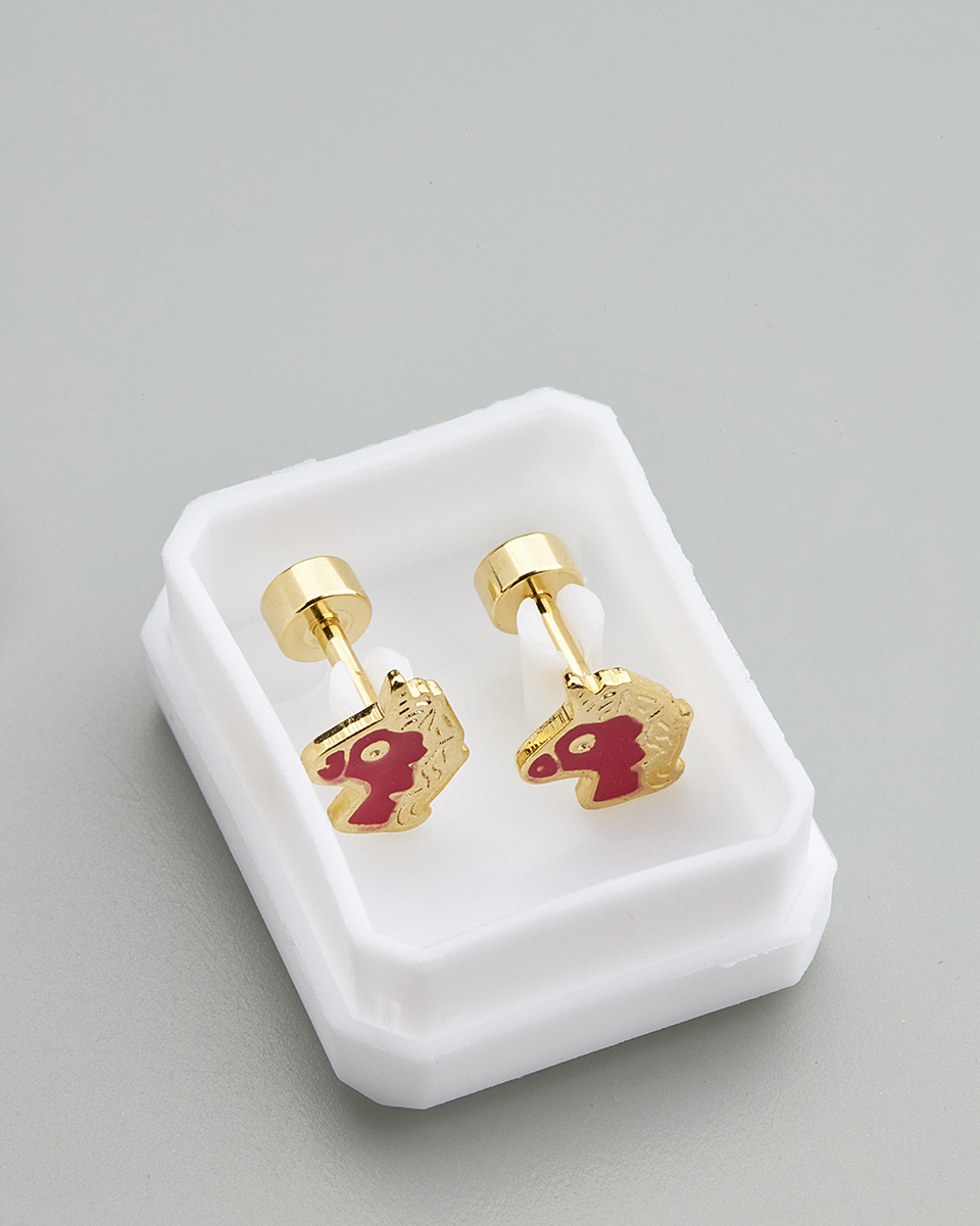 Sequoia Παιδικό Υποαλλεργικό Επιχρυσωμένο Ατσάλινο Σκουλαρίκι Μονόκερος Κόκκινο