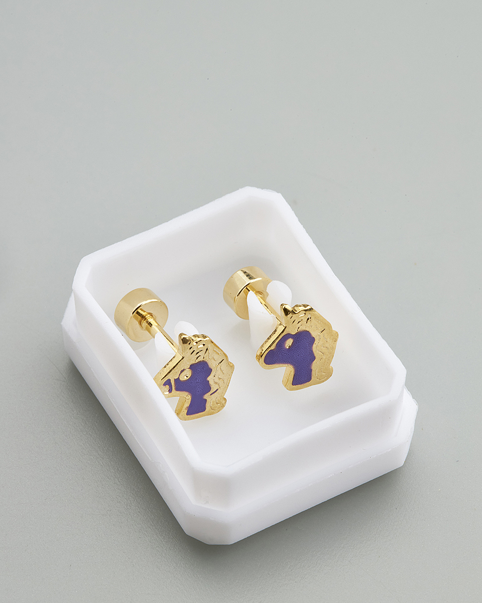 Sequoia Παιδικό Υποαλλεργικό Επιχρυσωμένο Ατσάλινο Σκουλαρίκι Μονόκερος Λιλά