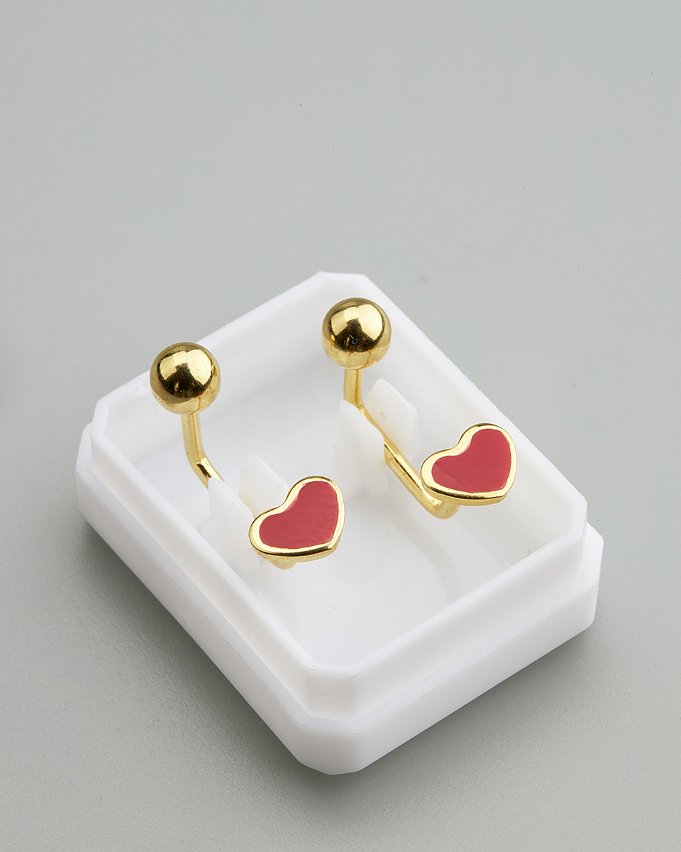 Sequoia Παιδικό Υποαλλεργικό Επιχρυσωμένο Ατσάλινο Σκουλαρίκι ear cuff Καρδιά Κόκκινο