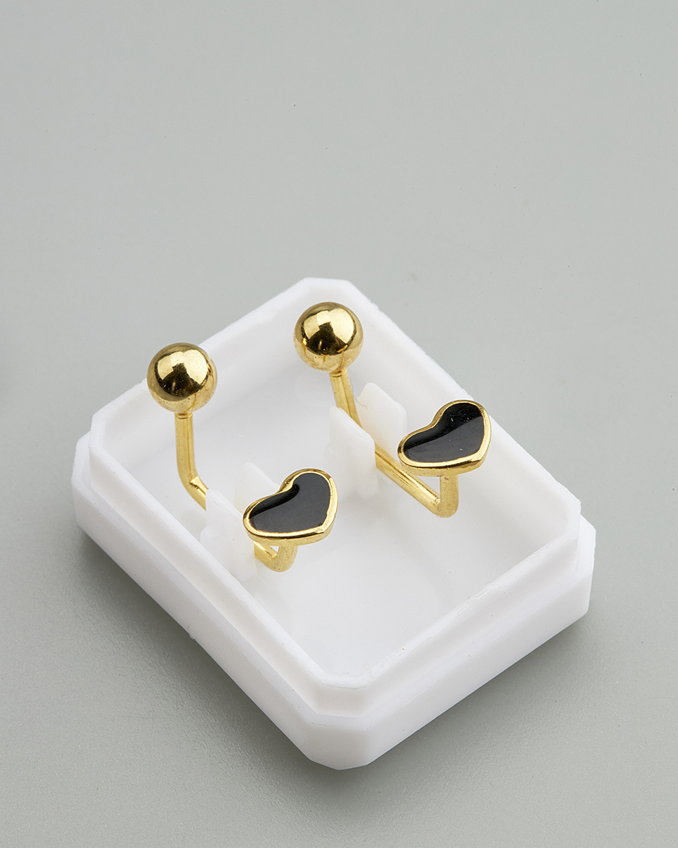 Sequoia Παιδικό Υποαλλεργικό Επιχρυσωμένο Ατσάλινο Σκουλαρίκι ear cuff Καρδιά Μαύρο