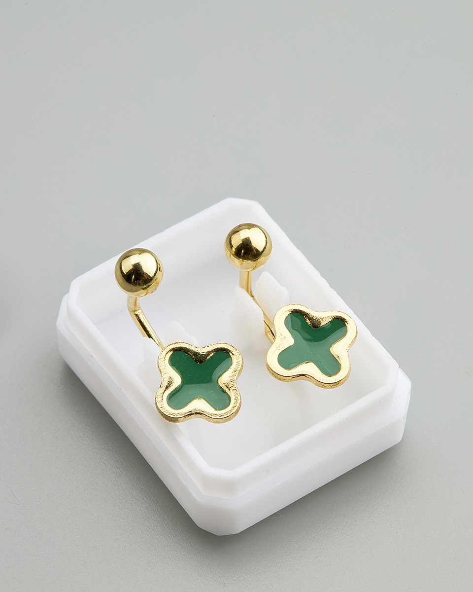 Sequoia Παιδικό Υποαλλεργικό Επιχρυσωμένο Ατσάλινο Σκουλαρίκι ear cuff Σταυρός πράσινο