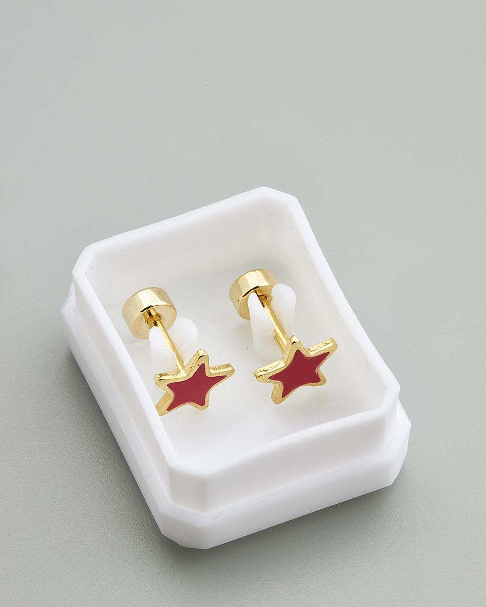 Sequoia Παιδικό Υποαλλεργικό Επιχρυσωμένο Ατσάλινο Σκουλαρίκι Αστέρι κόκκινο