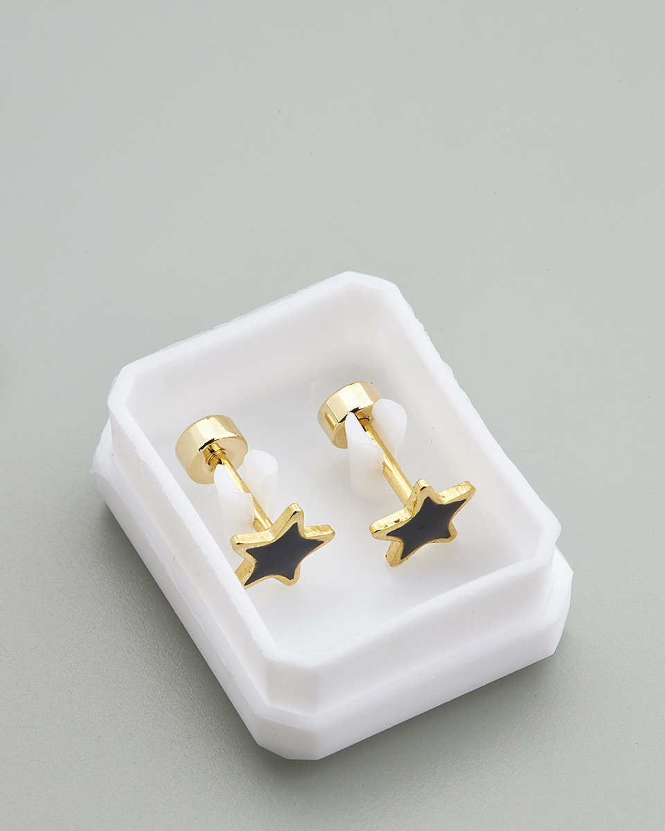 Sequoia Παιδικό Υποαλλεργικό Επιχρυσωμένο Ατσάλινο Σκουλαρίκι αστέρι μαύρο