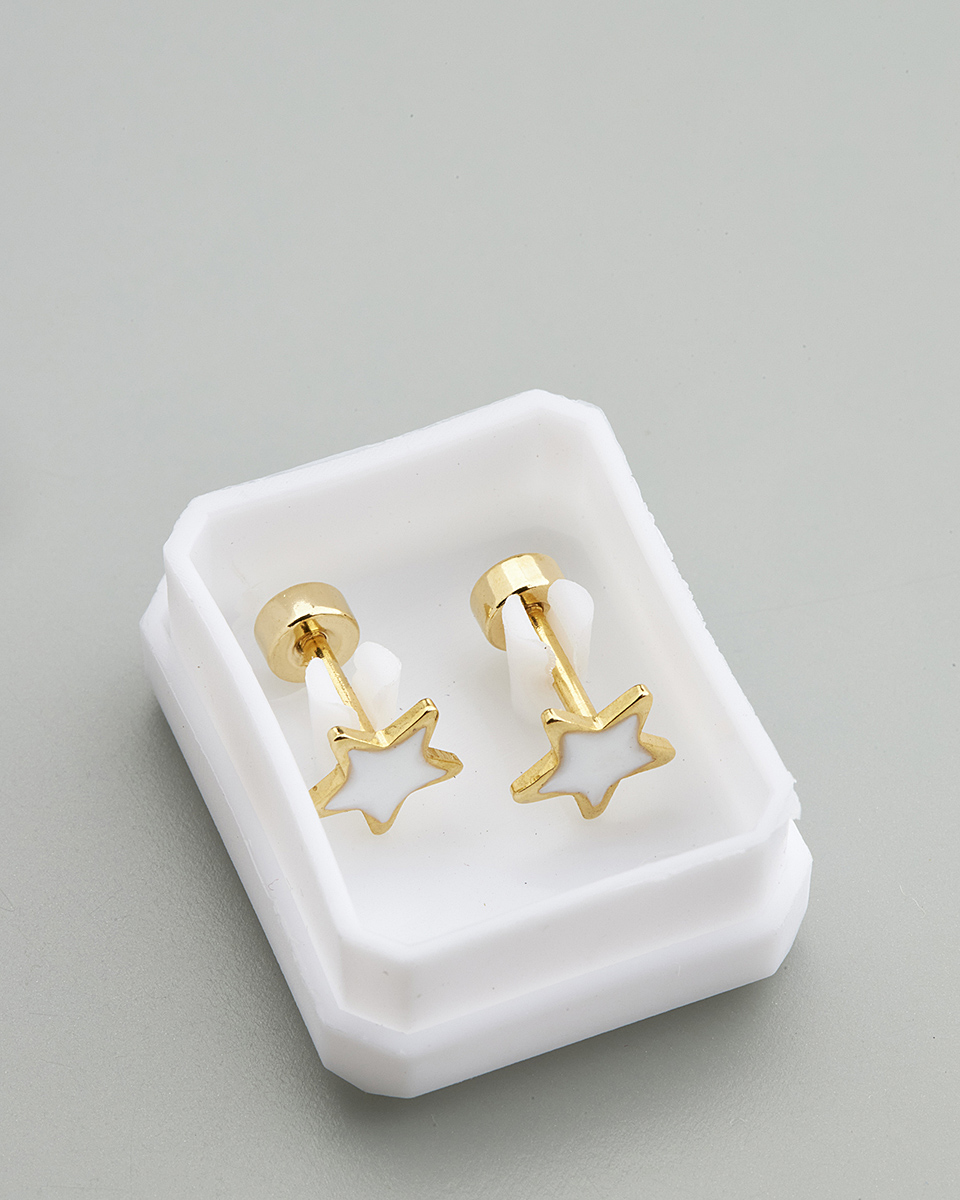 Sequoia Παιδικό Υποαλλεργικό Επιχρυσωμένο Ατσάλινο Σκουλαρίκι αστέρι άσπρο