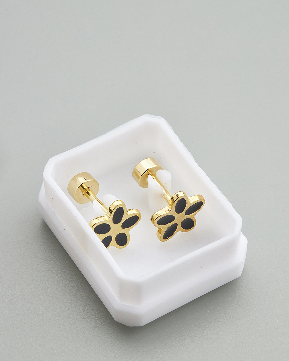 Sequoia Παιδικό Υποαλλεργικό Επιχρυσωμένο Ατσάλινο Σκουλαρίκι μαργαρίτα μαύρη