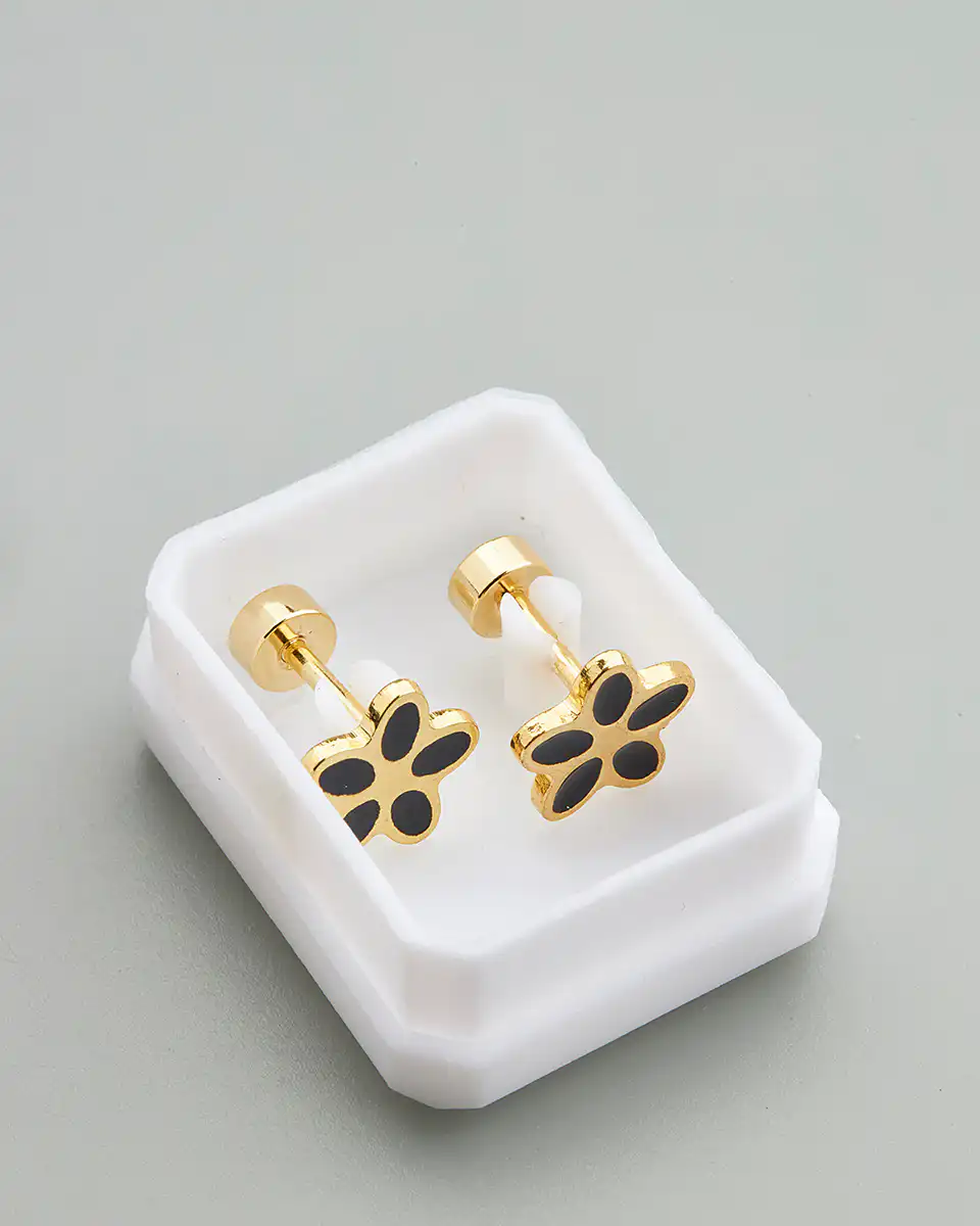 Sequoia Παιδικό Υποαλλεργικό Επιχρυσωμένο Ατσάλινο Σκουλαρίκι μαργαρίτα μαύρη