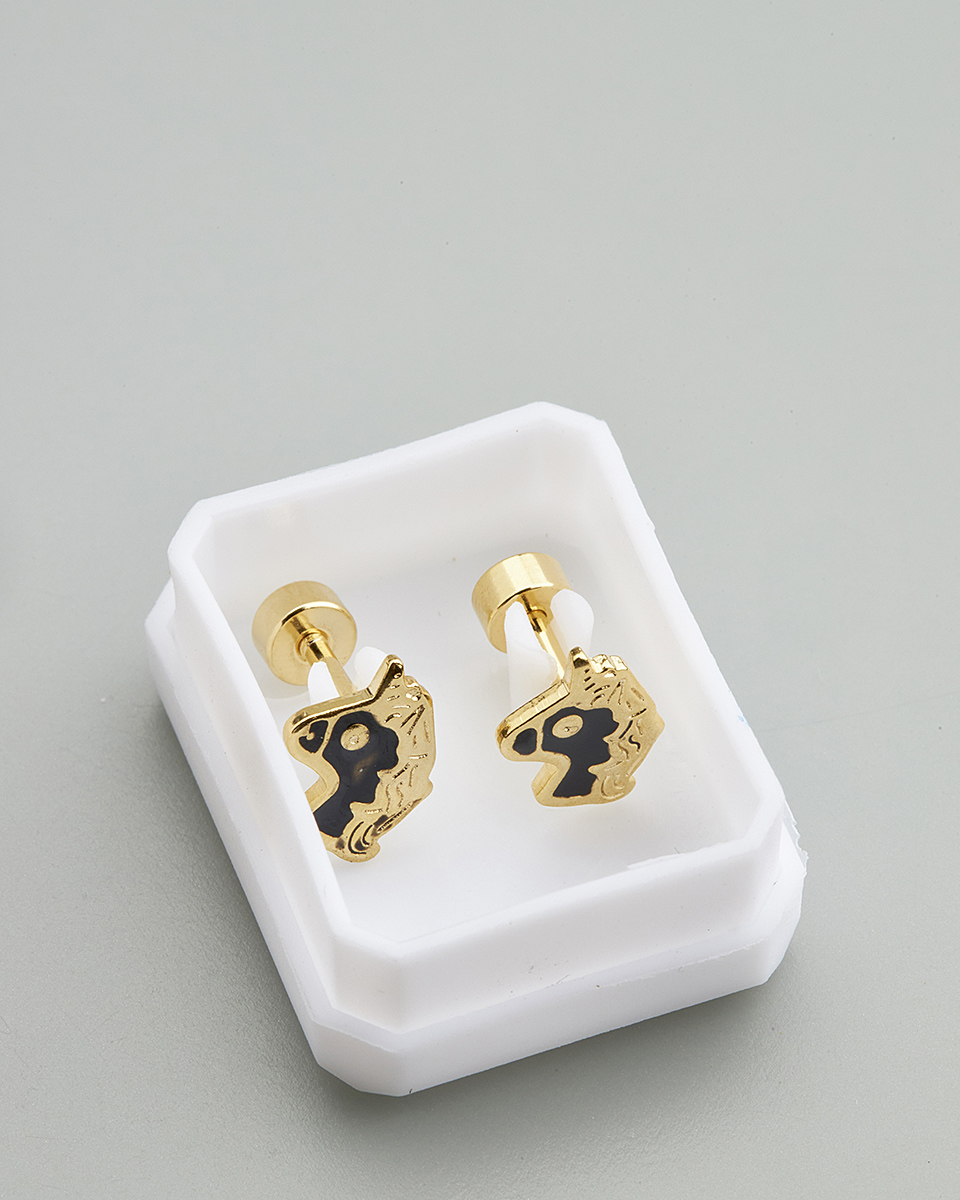 Sequoia Παιδικό Υποαλλεργικό Επιχρυσωμένο Ατσάλινο Σκουλαρίκι Μονόκερος Mαύρο