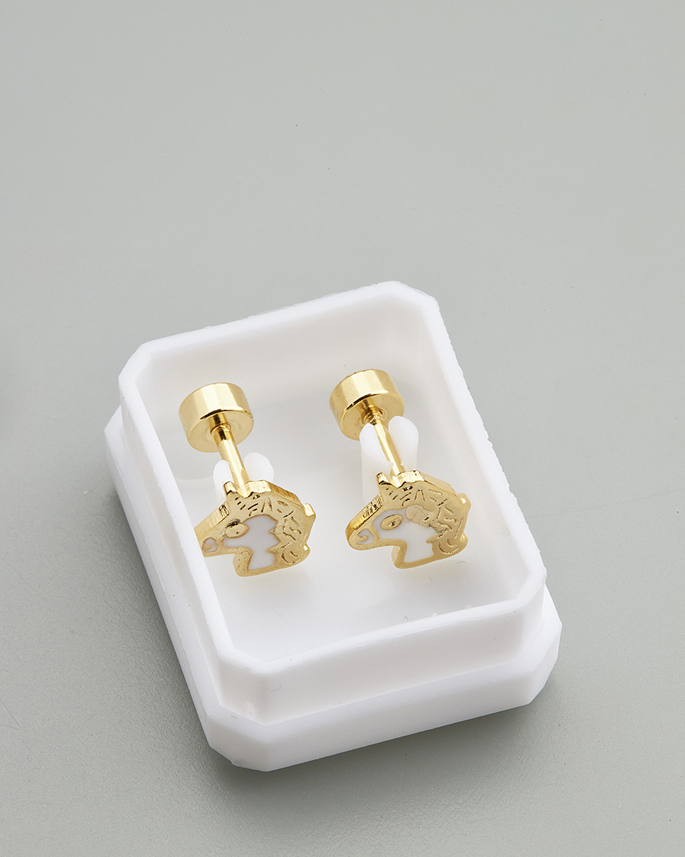 Sequoia Παιδικό Υποαλλεργικό Επιχρυσωμένο Ατσάλινο Σκουλαρίκι Μονόκερος Άσπρο