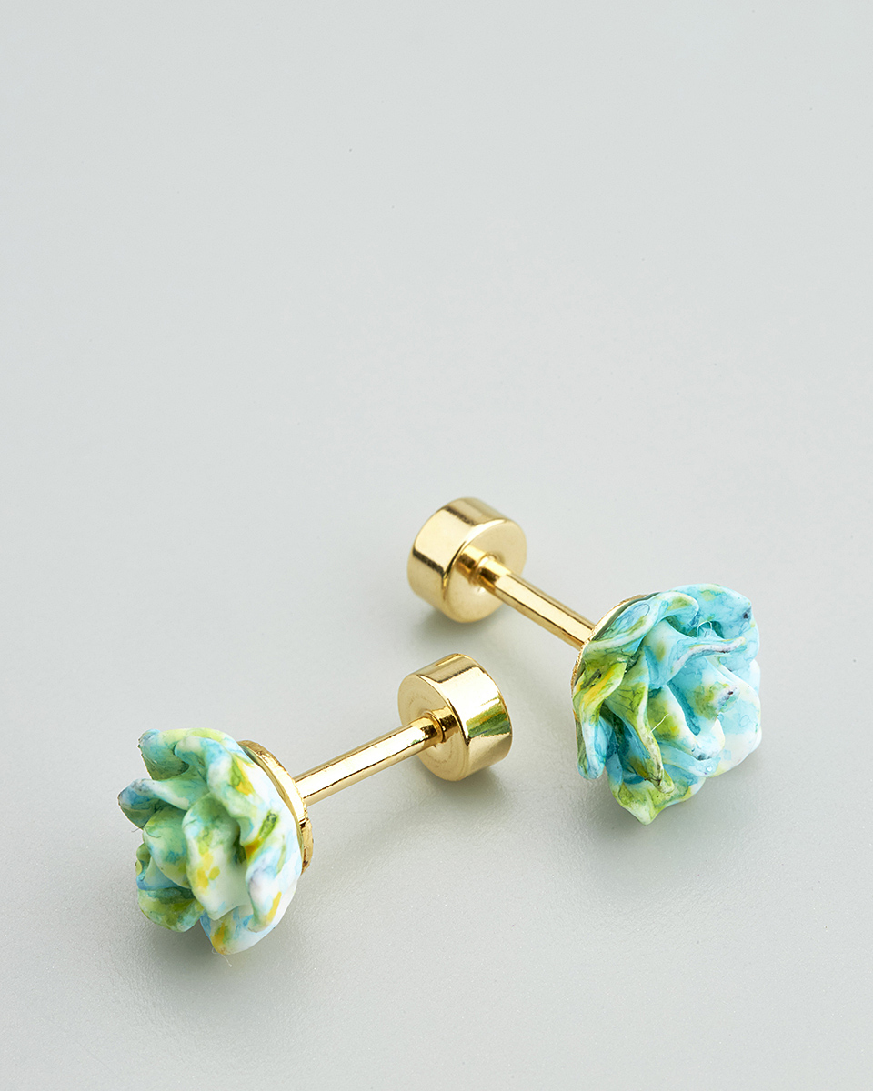 Sequoia Παιδικό Υποαλλεργικό Επιχρυσωμένο Ατσάλινο Σκουλαρίκι Τριαντάφυλλο Πράσινο