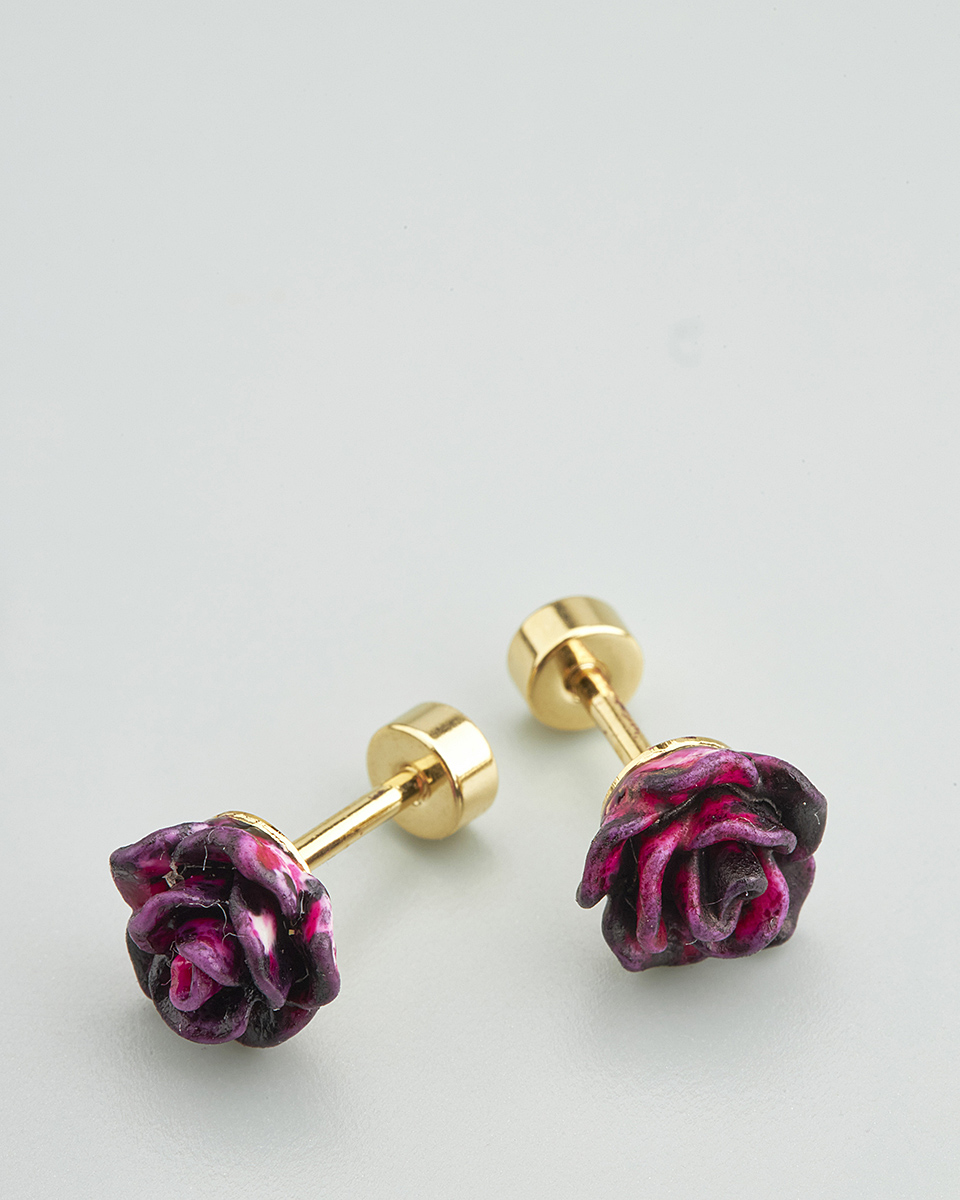 Sequoia Παιδικό Υποαλλεργικό Επιχρυσωμένο Ατσάλινο Σκουλαρίκι Τριαντάφυλλο Μπορντό