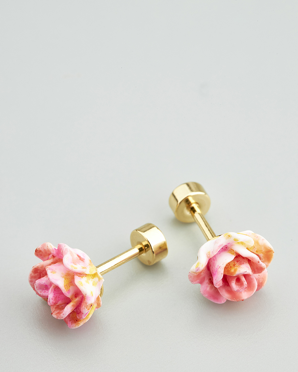 Sequoia Παιδικό Υποαλλεργικό Επιχρυσωμένο Ατσάλινο Σκουλαρίκι Τριαντάφυλλο Ροζ/Κίτρινο