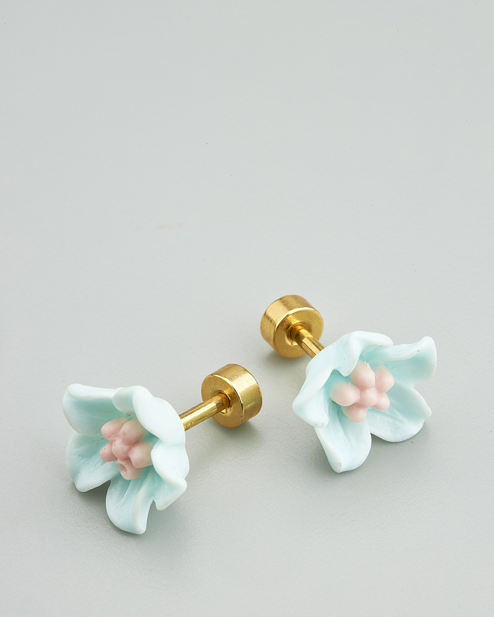 Sequoia Παιδικό Υποαλλεργικό Επιχρυσωμένο Ατσάλινο Σκουλαρίκι Ανεμόνες Γαλάζιο