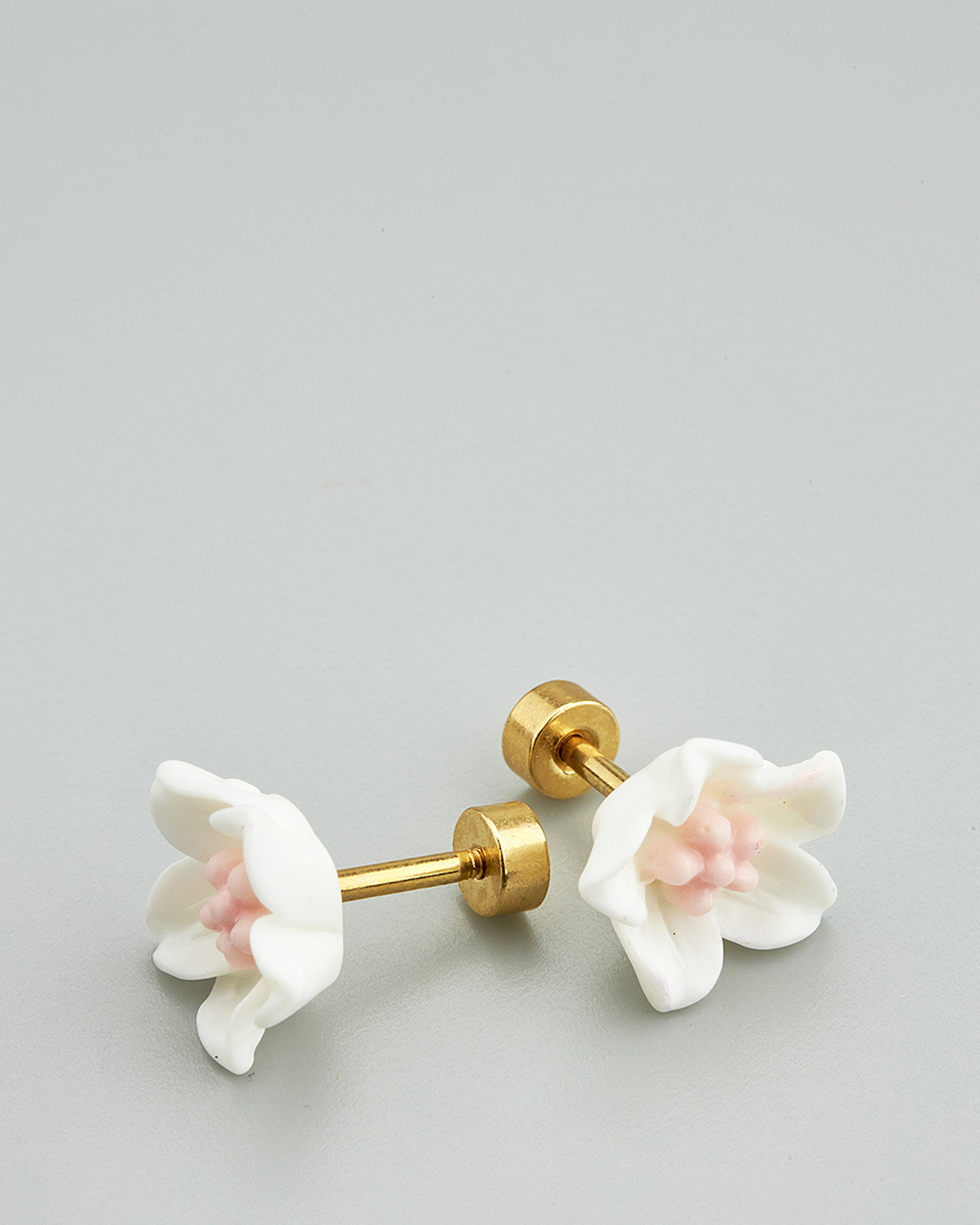 Sequoia Παιδικό Υποαλλεργικό Επιχρυσωμένο Ατσάλινο Σκουλαρίκι Ανεμόνες Άσπρο