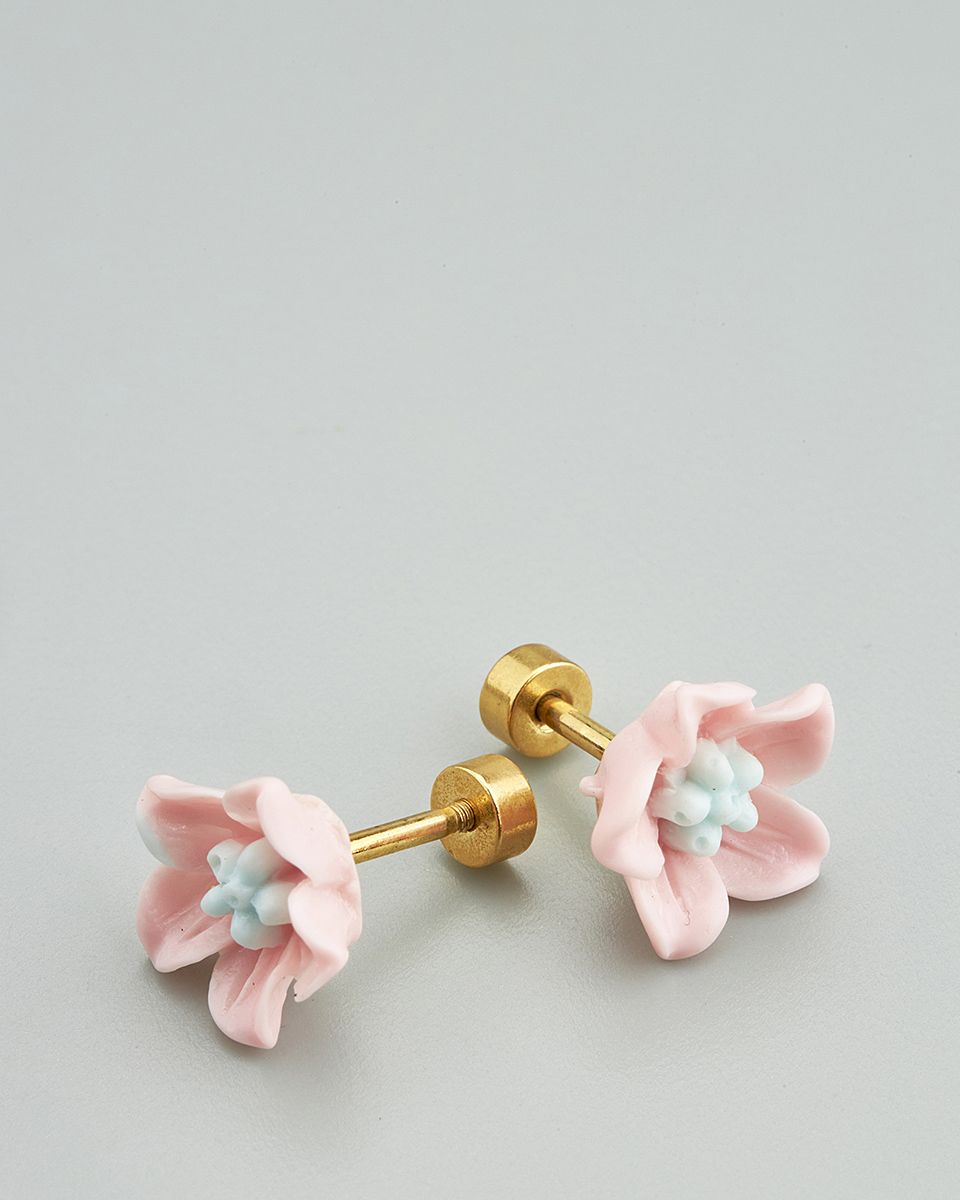 Sequoia Παιδικό Υποαλλεργικό Επιχρυσωμένο Ατσάλινο Σκουλαρίκι Ανεμόνες Ροζ