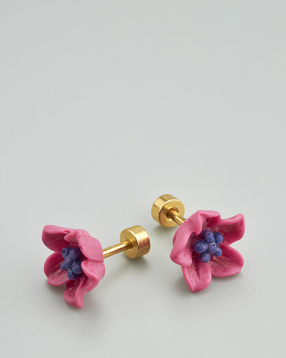 Sequoia Παιδικό Υποαλλεργικό Επιχρυσωμένο Ατσάλινο Σκουλαρίκι Ανεμόνες Φουξ