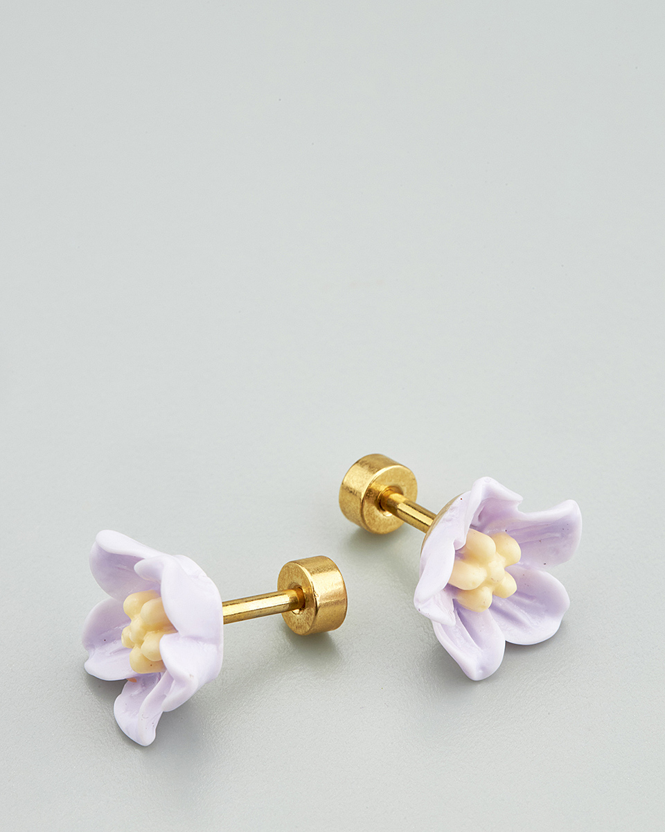 Sequoia Παιδικό Υποαλλεργικό Επιχρυσωμένο Ατσάλινο Σκουλαρίκι Ανεμόνες Λιλά