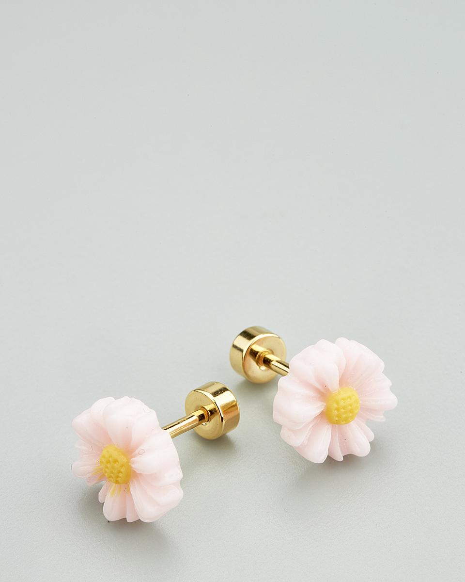 Sequoia Παιδικό Υποαλλεργικό Επιχρυσωμένο Ατσάλινο Σκουλαρίκι Μαργαρίτα Ροζ