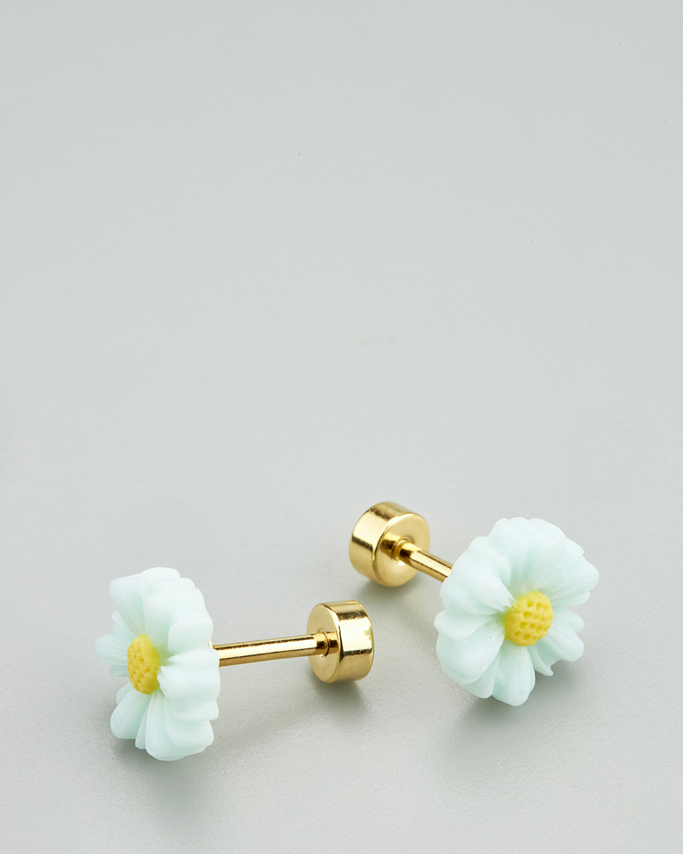 Sequoia Παιδικό Υποαλλεργικό Επιχρυσωμένο Ατσάλινο Σκουλαρίκι Μαργαρίτα Γαλάζιο