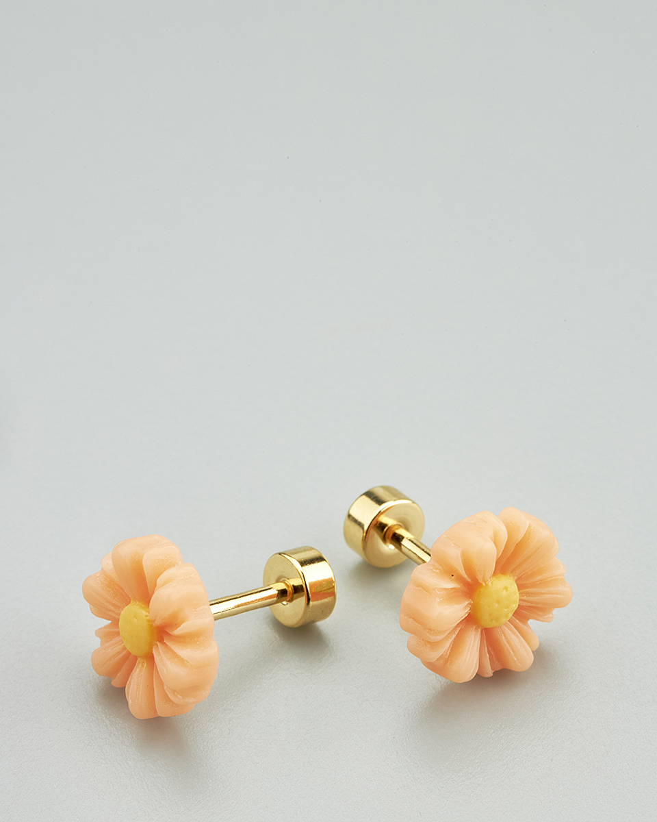 Sequoia Παιδικό Υποαλλεργικό Επιχρυσωμένο Ατσάλινο Σκουλαρίκι Μαργαρίτα πορτοκαλί