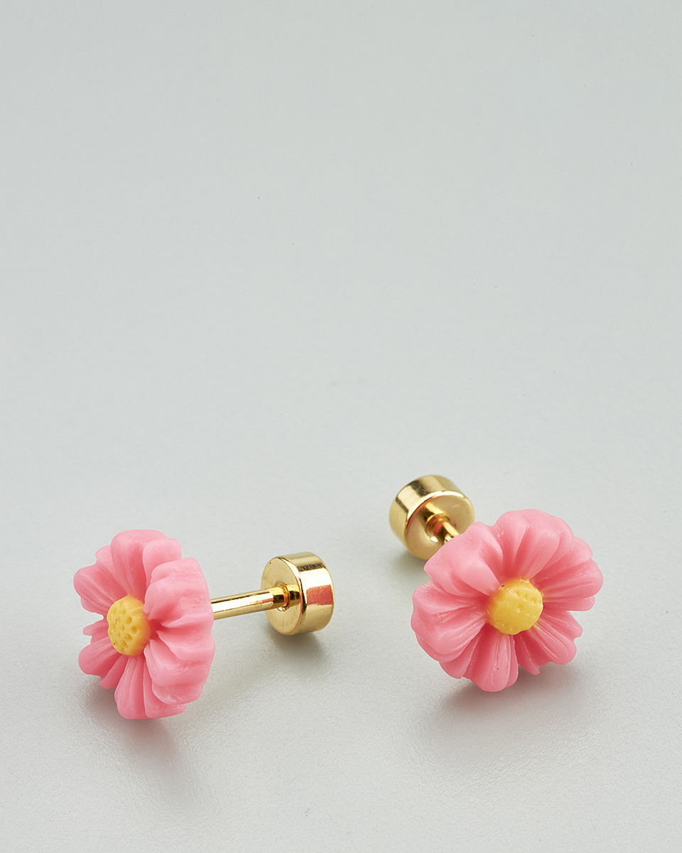 Sequoia Παιδικό Υποαλλεργικό Επιχρυσωμένο Ατσάλινο Σκουλαρίκι Μαργαρίτα Φουξ