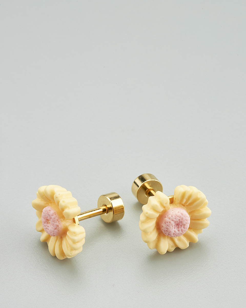 Sequoia Παιδικό Υποαλλεργικό Επιχρυσωμένο Ατσάλινο Σκουλαρίκι Ζέρμπερα Κίτρινο